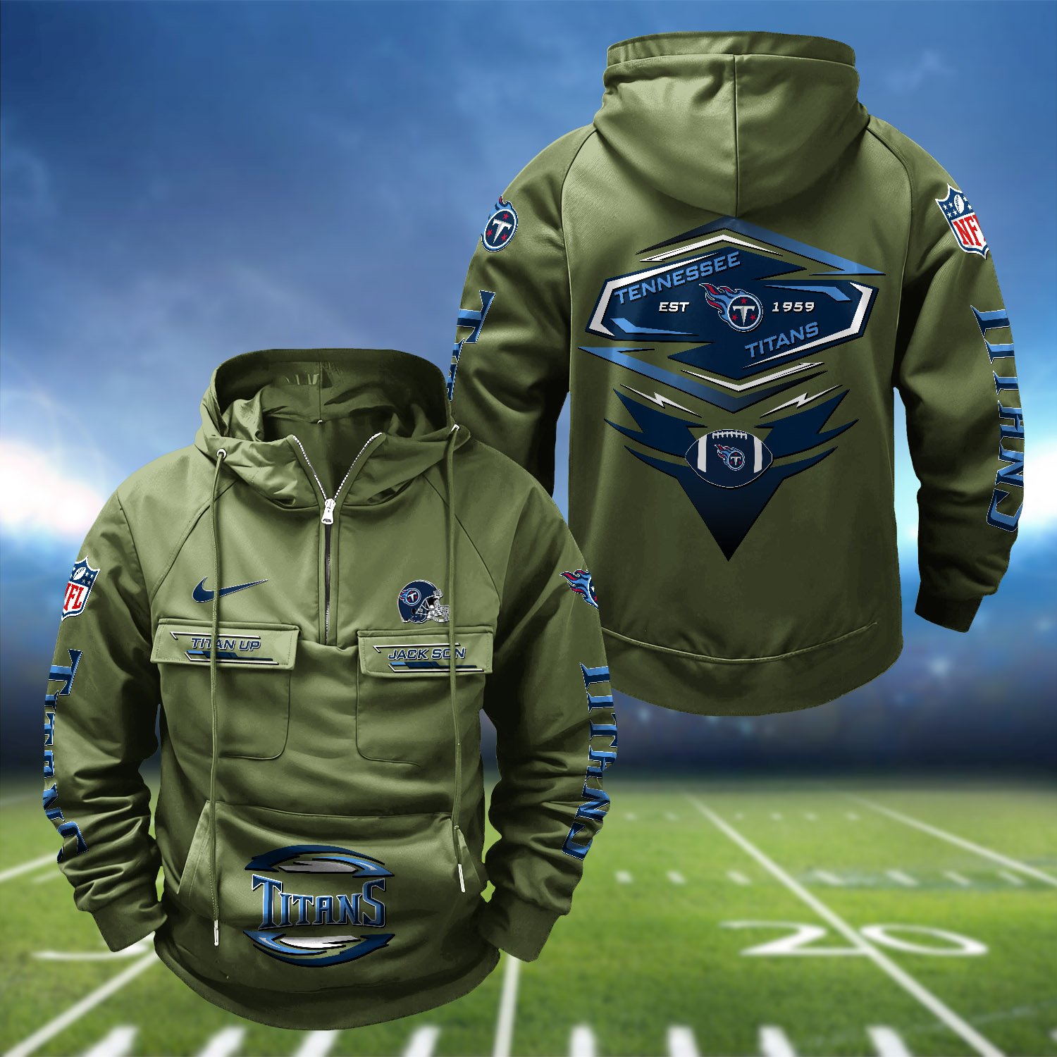 Alternative view of Tennessee Titans Vintage Men Hoodie 2024 Version Personalized Your Name, Sport Hoodie For Fans ETHY-122151