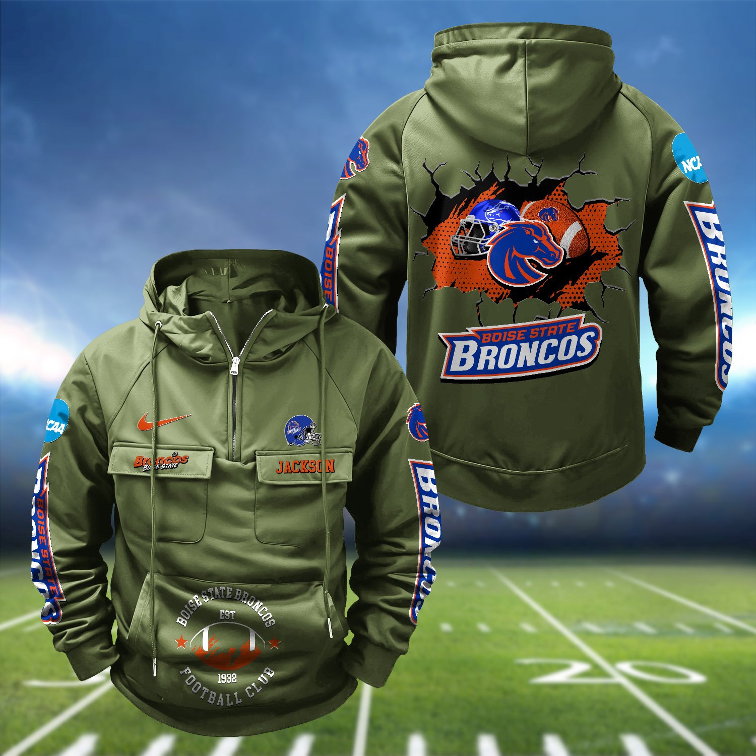 Alternative view of Boise State Broncos Vintage Men Hoodie 2024 Version Personalized Your Name, Hoodie For Sport Fans ETHY-1224111