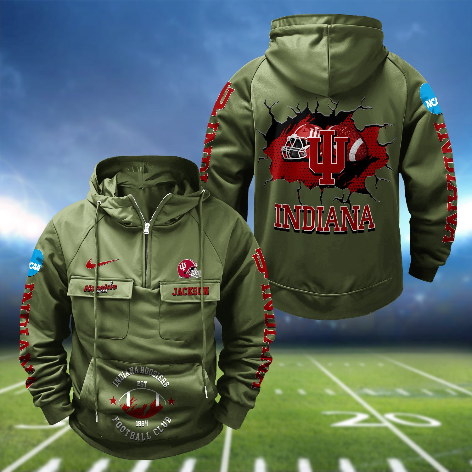Alternative view of Indiana Hoosiers Vintage Men Hoodie 2024 Version Personalized Your Name, Hoodie For Sport Fans ETHY-1224111
