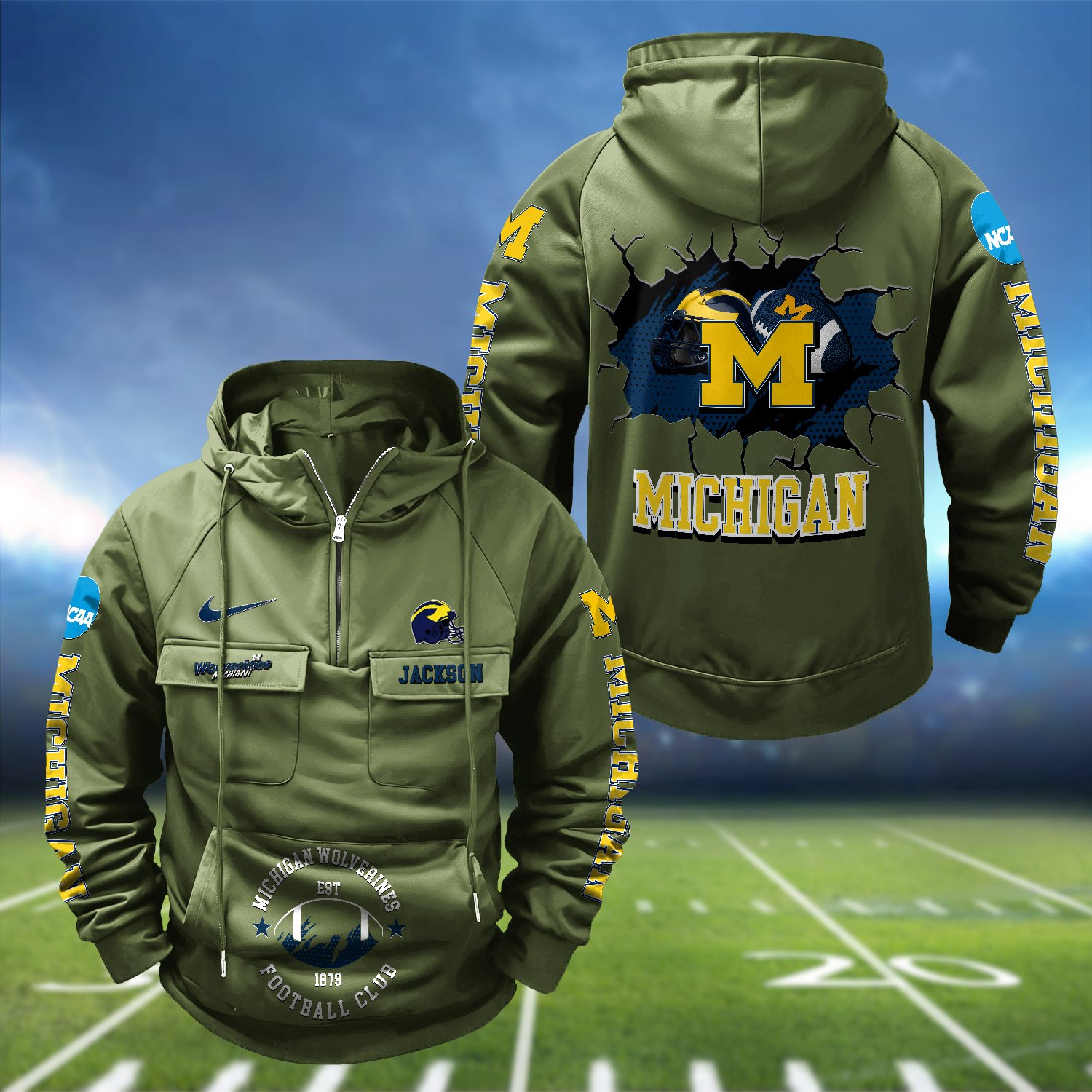 Alternative view of Michigan Wolverines Vintage Men Hoodie 2024 Version Personalized Your Name, Hoodie For Sport Fans ETHY-1224111