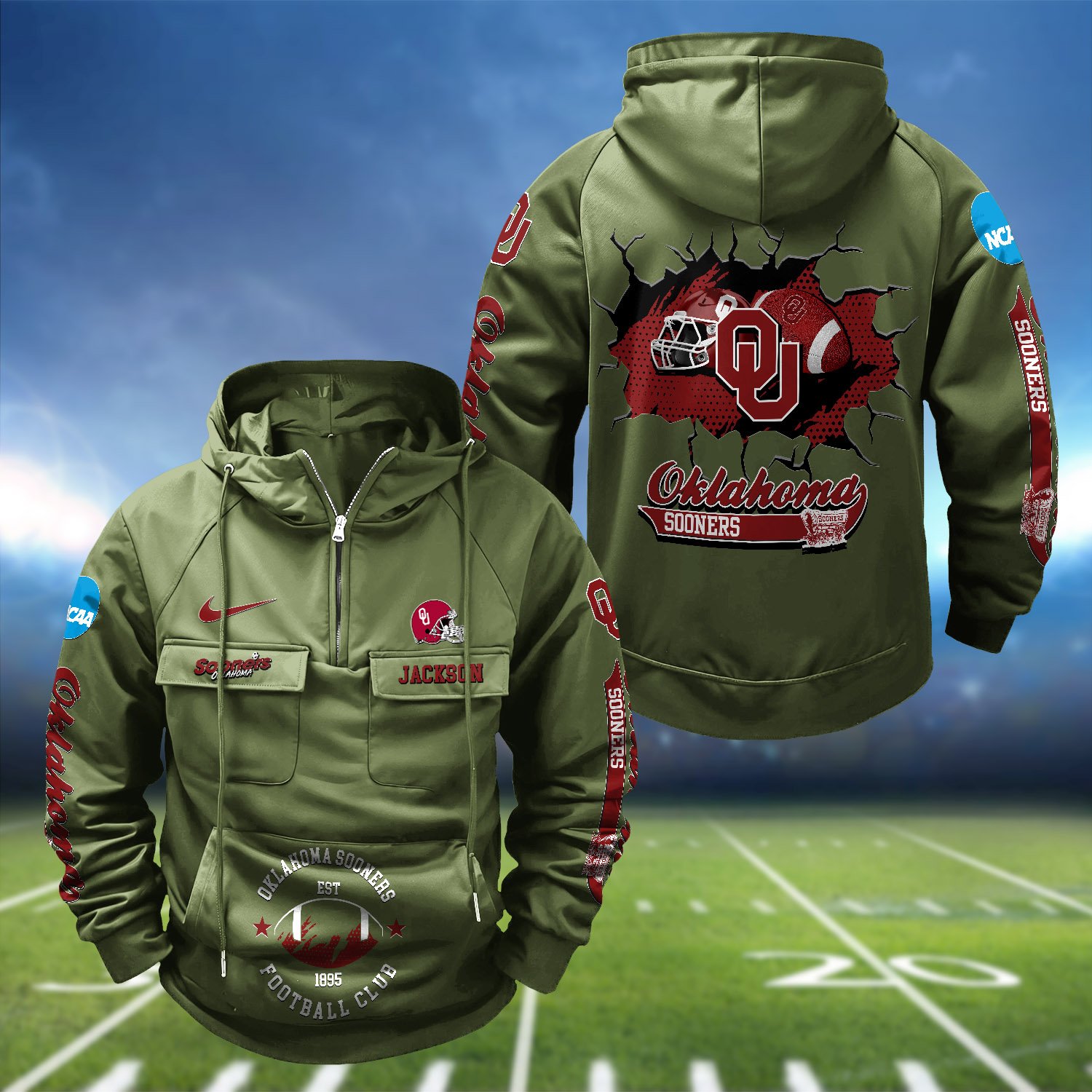 Alternative view of Oklahoma Sooners Vintage Men Hoodie 2024 Version Personalized Your Name, Hoodie For Sport Fans ETHY-1224111