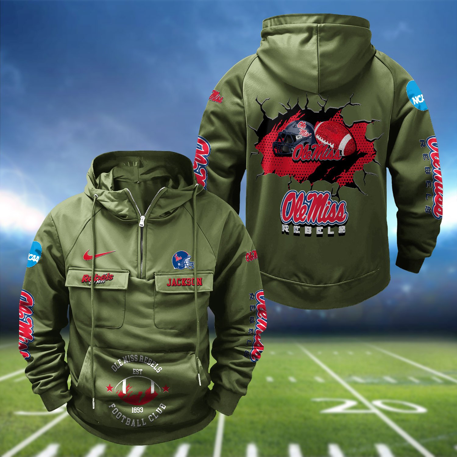 Alternative view of Ole Miss Rebels Vintage Men Hoodie 2024 Version Personalized Your Name, Hoodie For Sport Fans ETHY-1224111