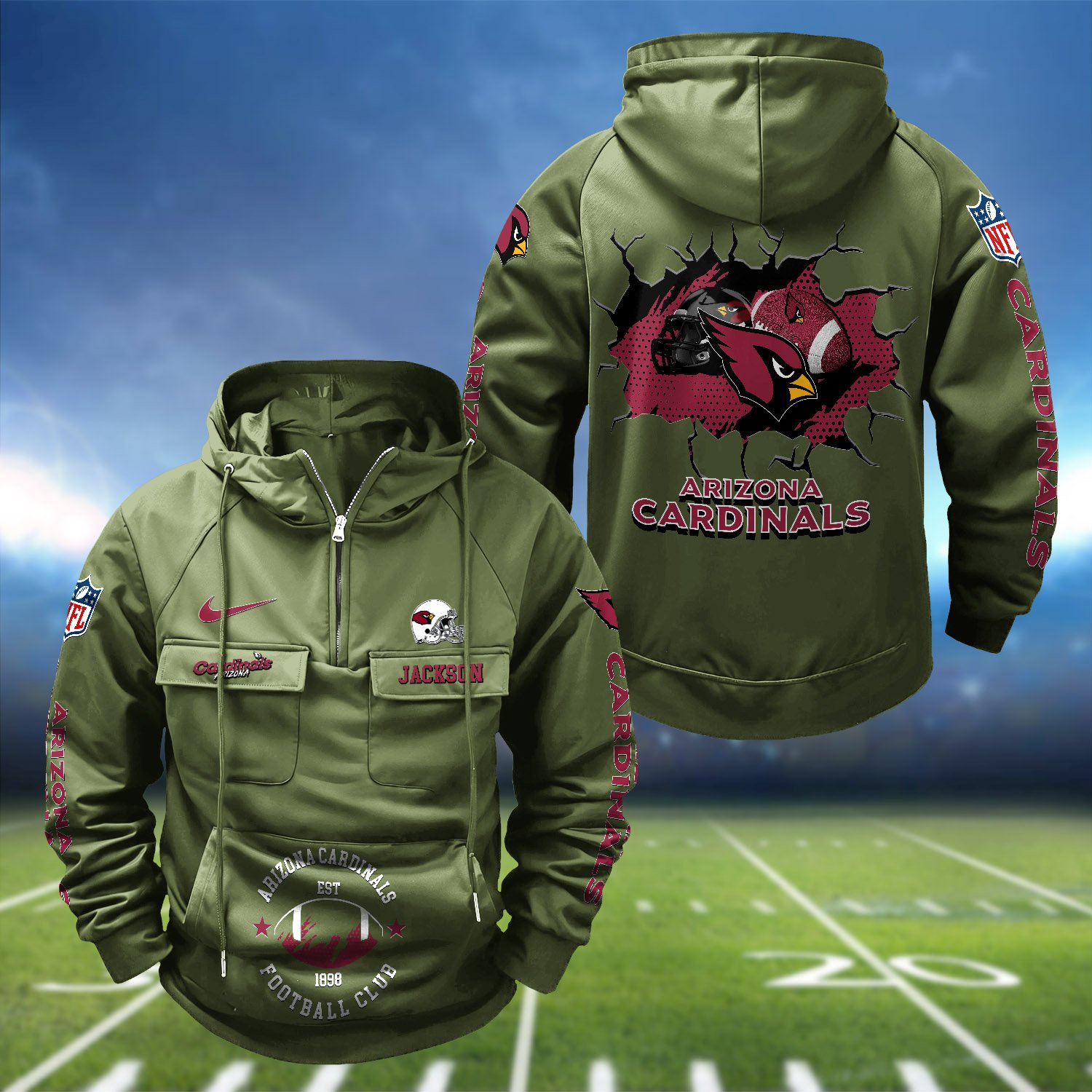 Alternative view of Arizona Cardinals Vintage Men Hoodie 2024 Version Personalized Your Name, Hoodie For Sport Fans ETHY-1224111