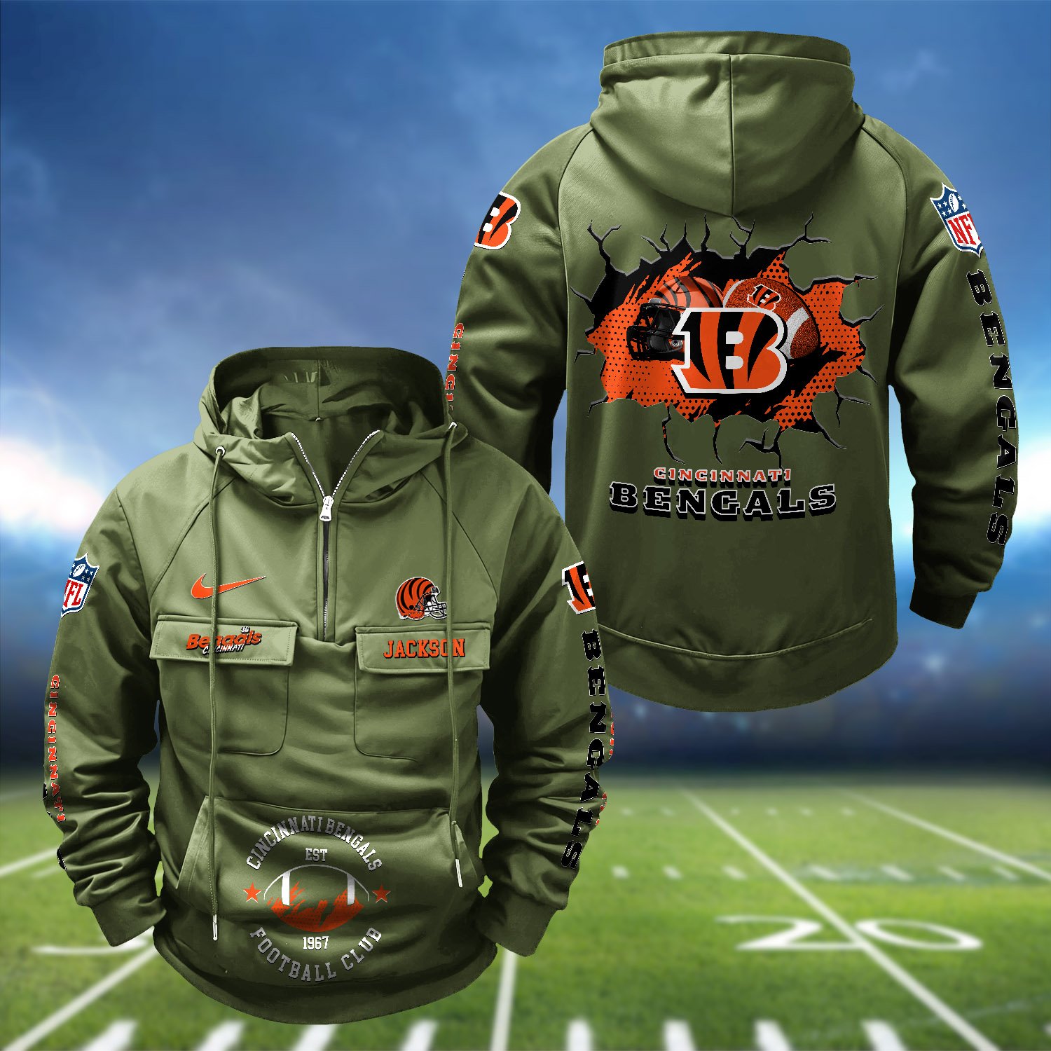 Alternative view of Cincinnati Bengals Vintage Men Hoodie 2024 Version Personalized Your Name, Hoodie For Sport Fans ETHY-1224111