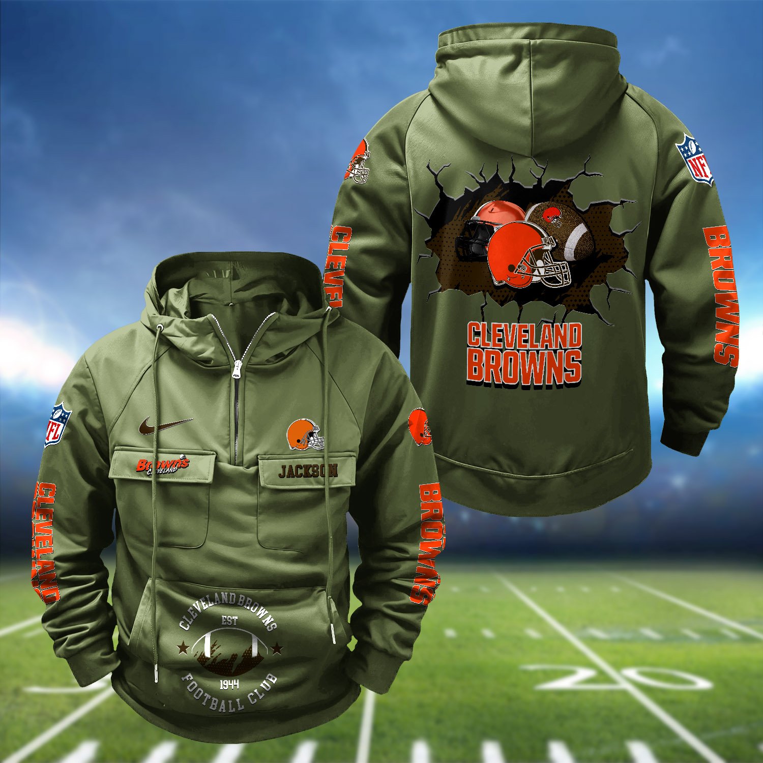 Alternative view of Cleveland Browns Vintage Men Hoodie 2024 Version Personalized Your Name, Hoodie For Sport Fans ETHY-1224111