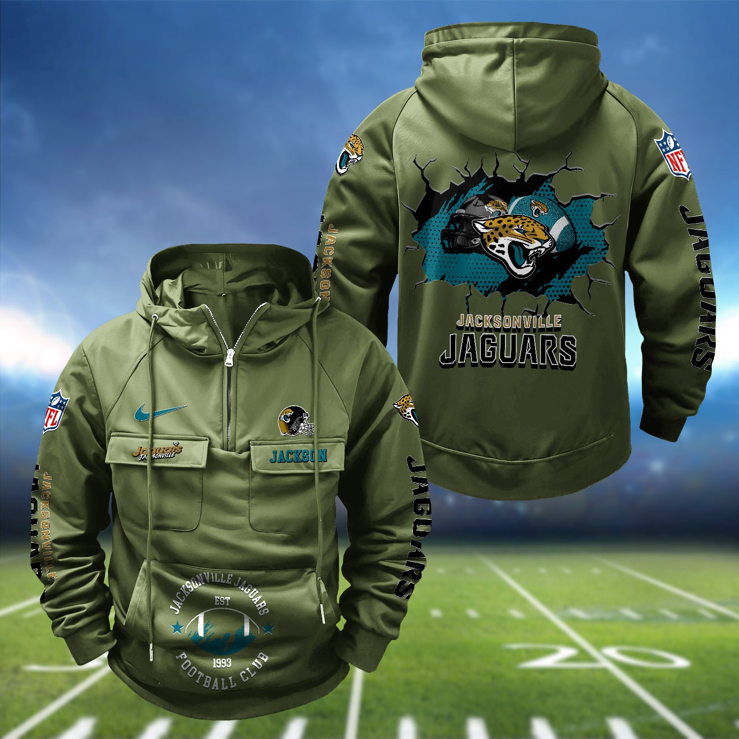 Alternative view of Jacksonville Jaguars Vintage Men Hoodie 2024 Version Personalized Your Name, Hoodie For Sport Fans ETHY-1224111