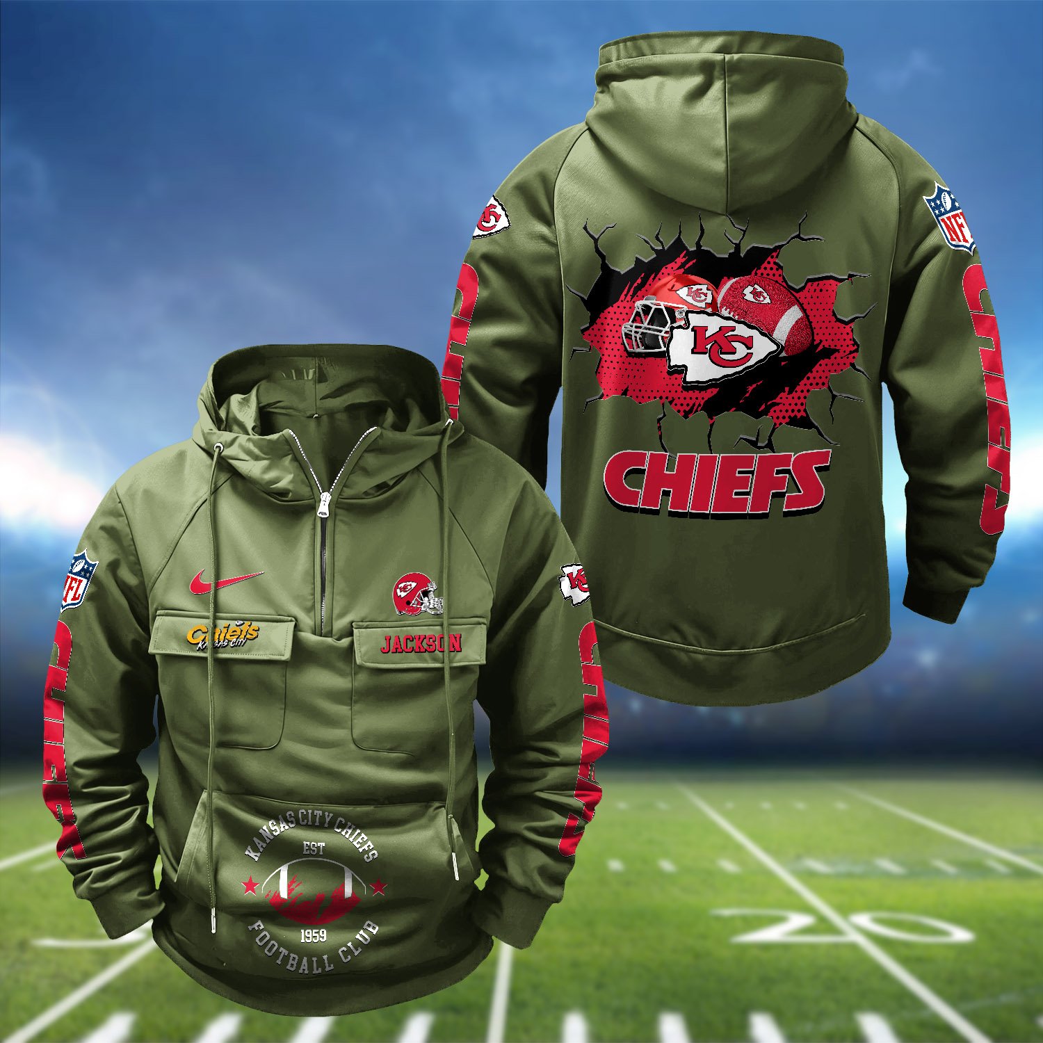 Alternative view of Kansas City Chiefs Vintage Men Hoodie 2024 Version Personalized Your Name, Hoodie For Sport Fans ETHY-1224111