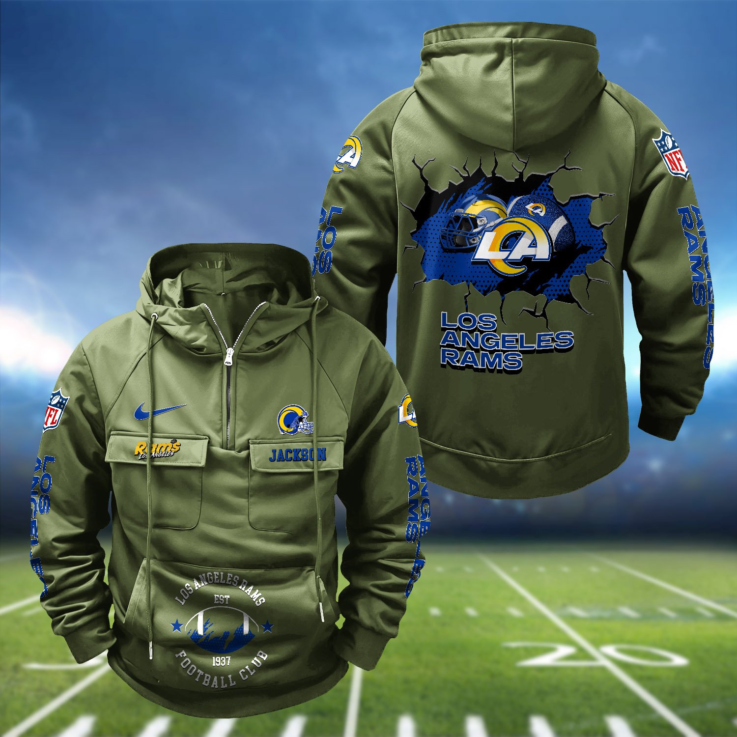 Alternative view of Los Angeles Rams Vintage Men Hoodie 2024 Version Personalized Your Name, Hoodie For Sport Fans ETHY-1224111