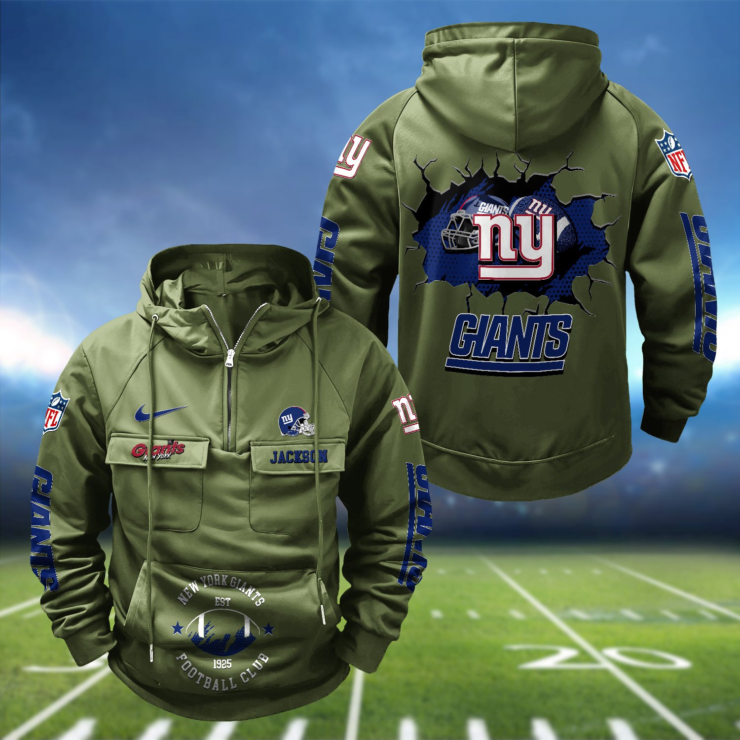 Alternative view of New York Giants Vintage Men Hoodie 2024 Version Personalized Your Name, Hoodie For Sport Fans ETHY-1224111