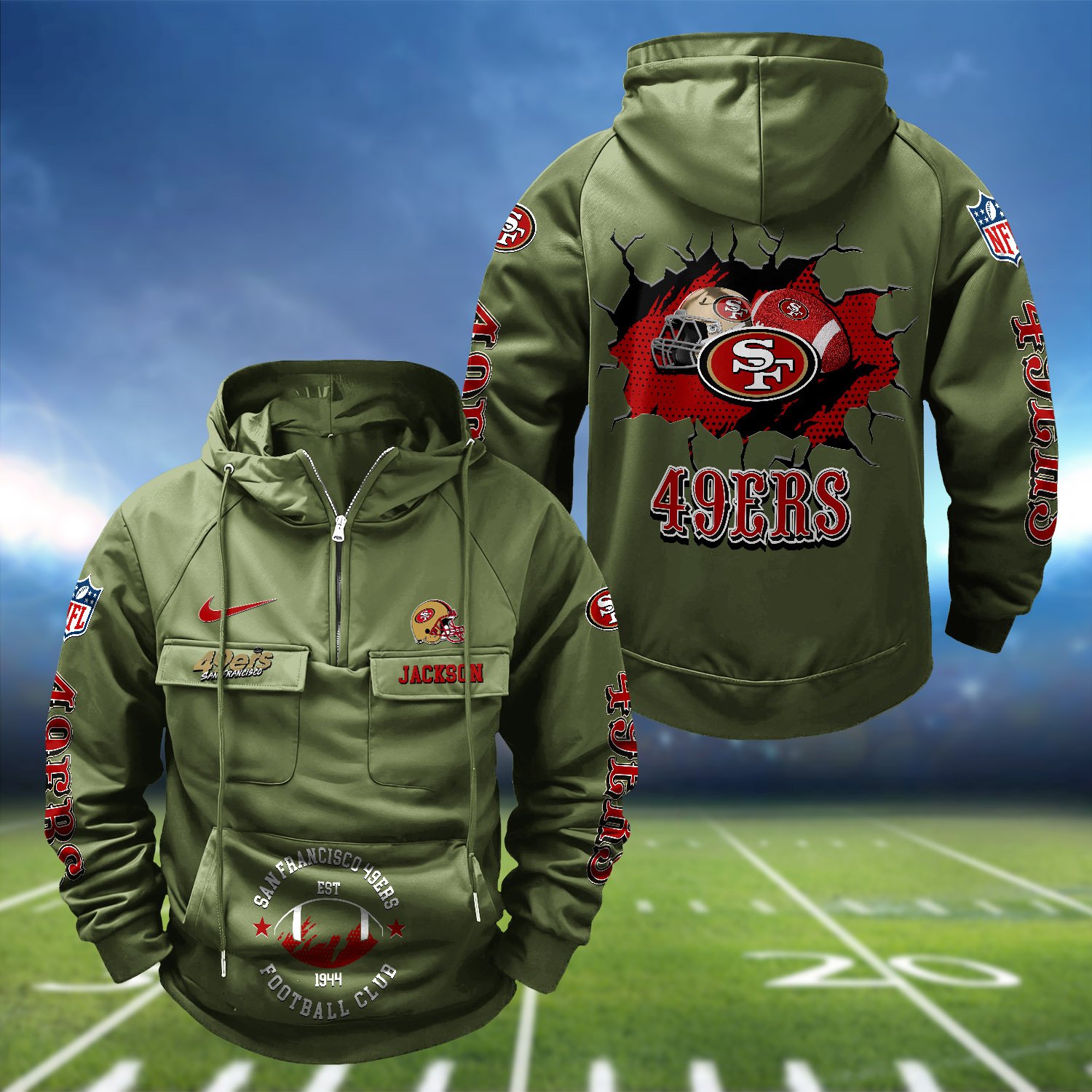Alternative view of San Francisco 49ers Vintage Men Hoodie 2024 Version Personalized Your Name, Hoodie For Sport Fans ETHY-1224111