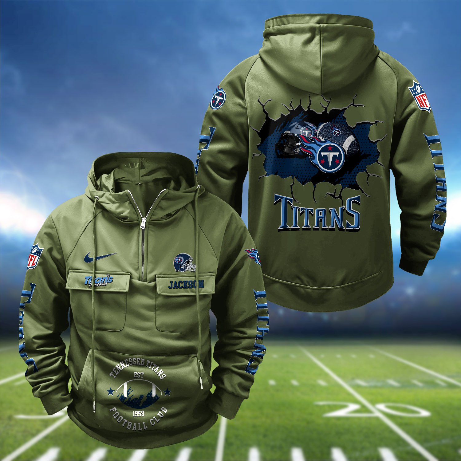 Alternative view of Tennessee Titans Vintage Men Hoodie 2024 Version Personalized Your Name, Hoodie For Sport Fans ETHY-1224111