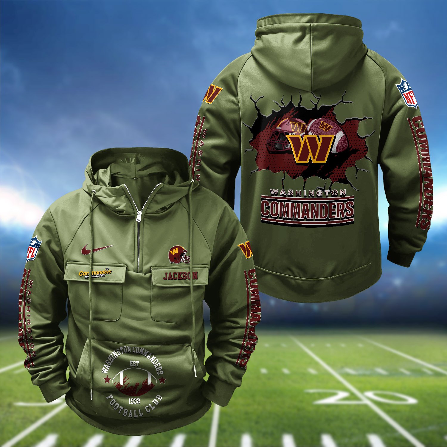 Alternative view of Washington Commanders Vintage Men Hoodie 2024 Version Personalized Your Name, Hoodie For Sport Fans ETHY-1224111