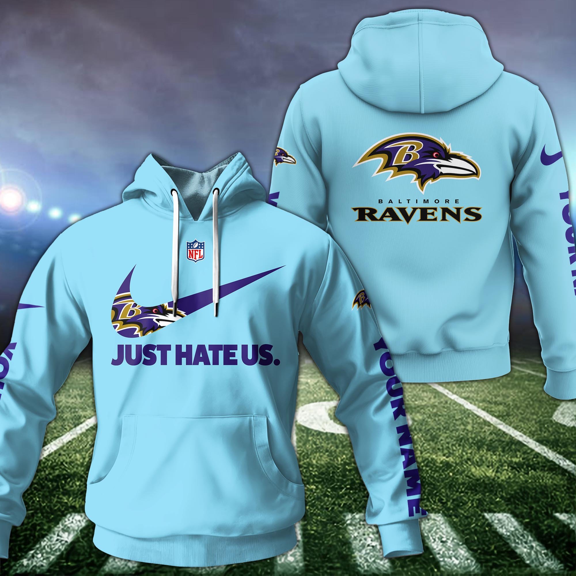 Alternative view of Baltimore Ravens Hoodie Custom Name And Choose Color, Sport Team Hoodie For Fans ETRG-1225126