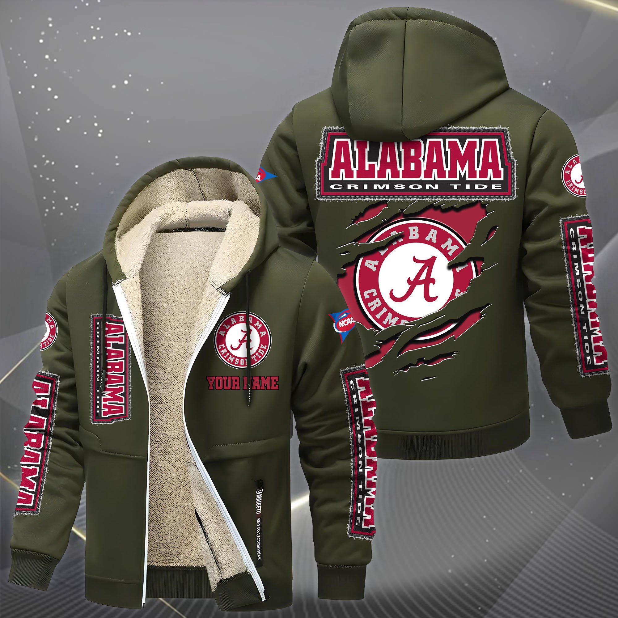 Alabama Crimson Tide Hoodie Zip Velvet Coat Custom Your Name, Sport Jacket, Gifts For Fan EHIVM-0102255