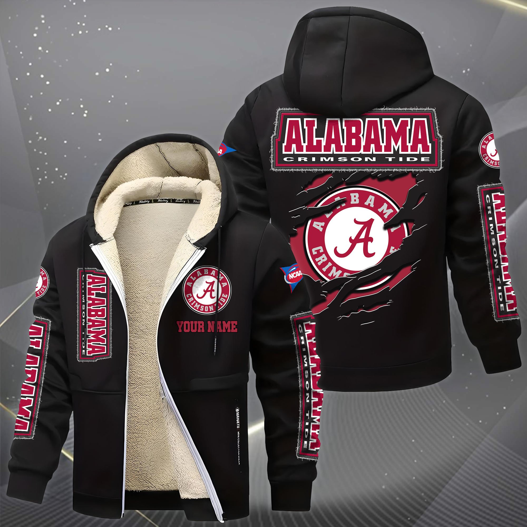 Alternative view of Alabama Crimson Tide Hoodie Zip Velvet Coat Custom Your Name, Sport Jacket, Gifts For Fan EHIVM-0102255