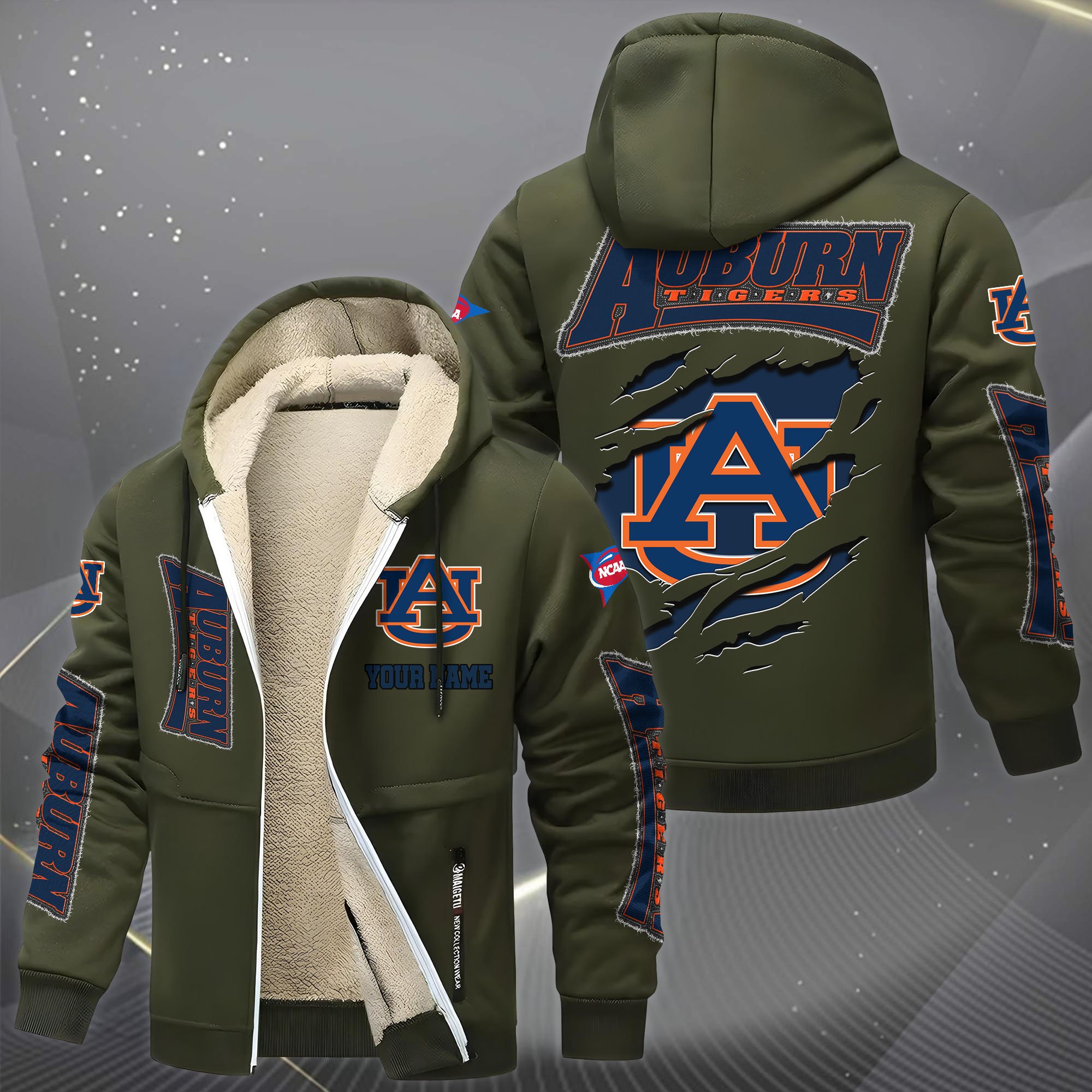 Auburn Tigers Hoodie Zip Velvet Coat Custom Your Name, Sport Jacket, Gifts For Fan EHIVM-0102255
