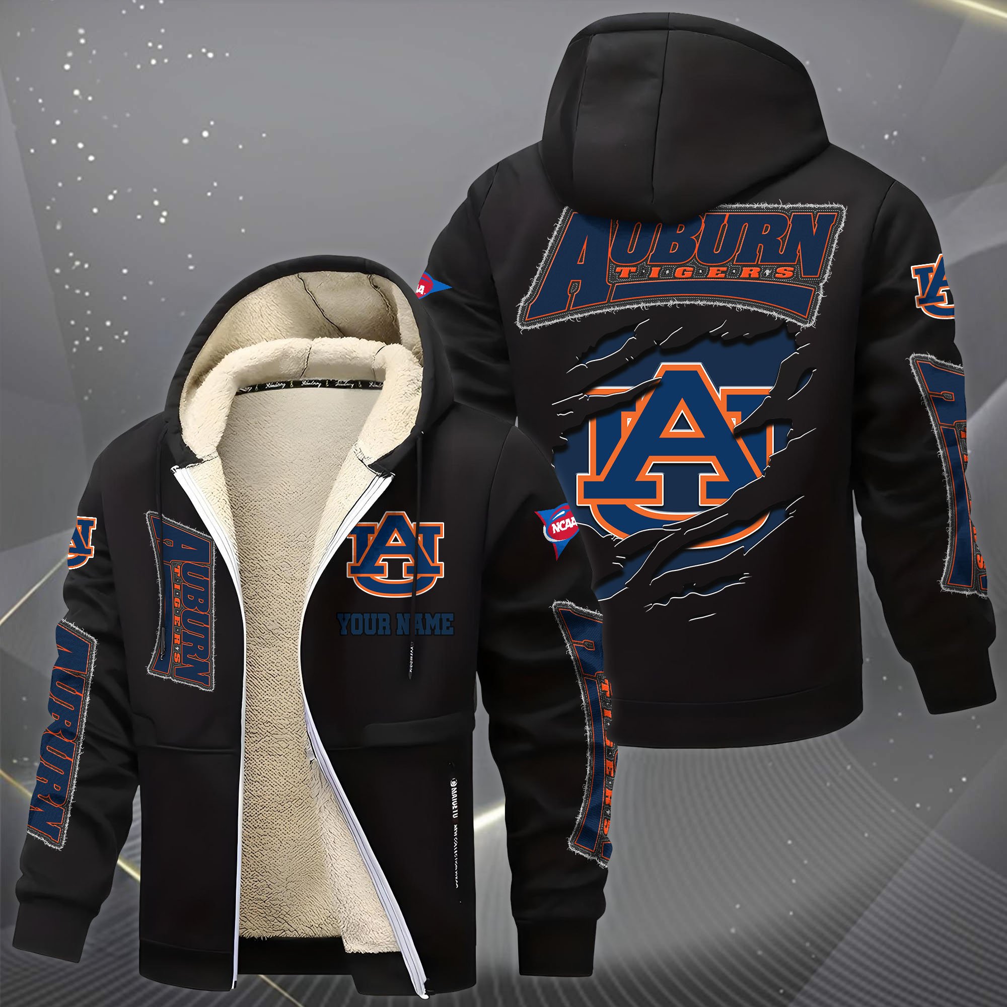 Alternative view of Auburn Tigers Hoodie Zip Velvet Coat Custom Your Name, Sport Jacket, Gifts For Fan EHIVM-0102255