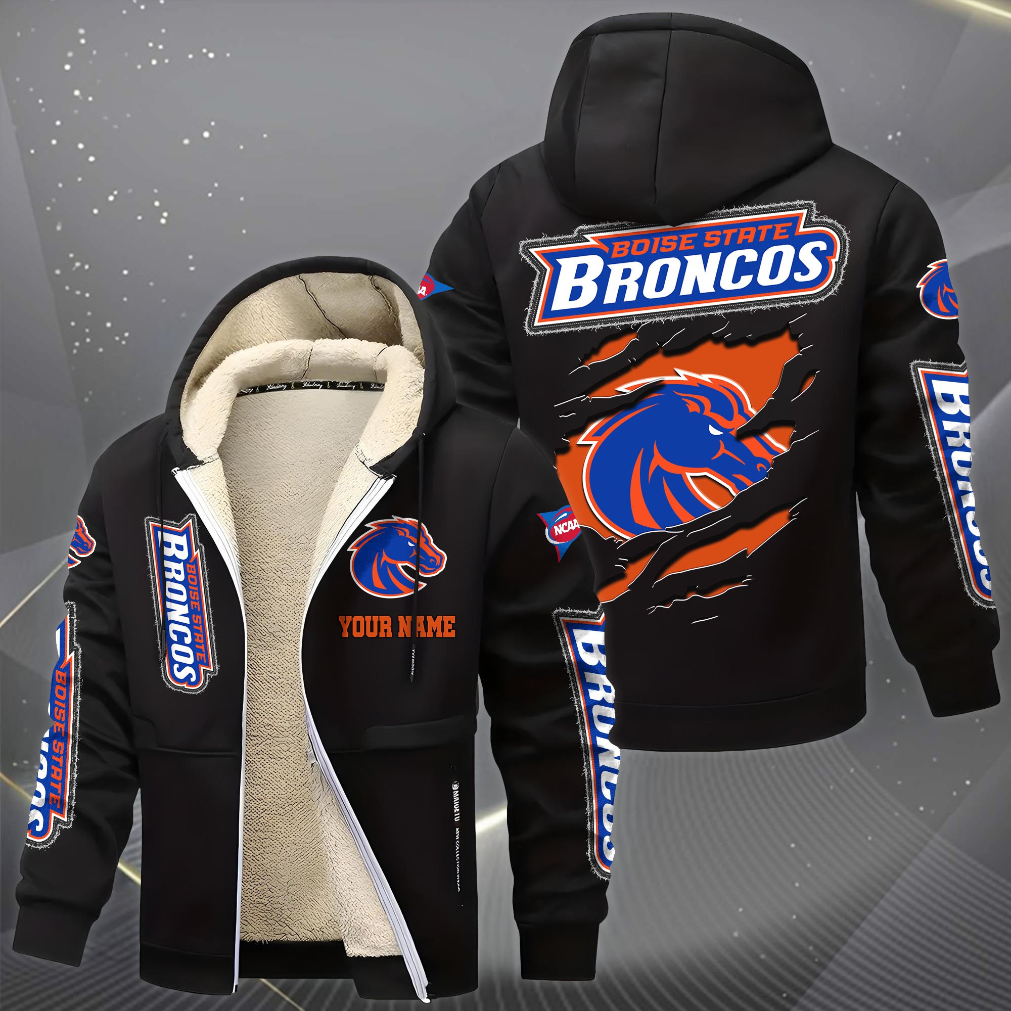 Alternative view of Boise State Broncos Hoodie Zip Velvet Coat Custom Your Name, Sport Jacket, Gifts For Fan EHIVM-0102255