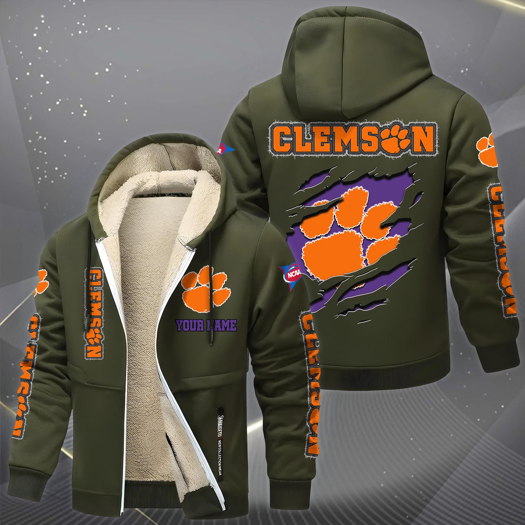 Clemson Tigers Hoodie Zip Velvet Coat Custom Your Name, Sport Jacket, Gifts For Fan EHIVM-0102255