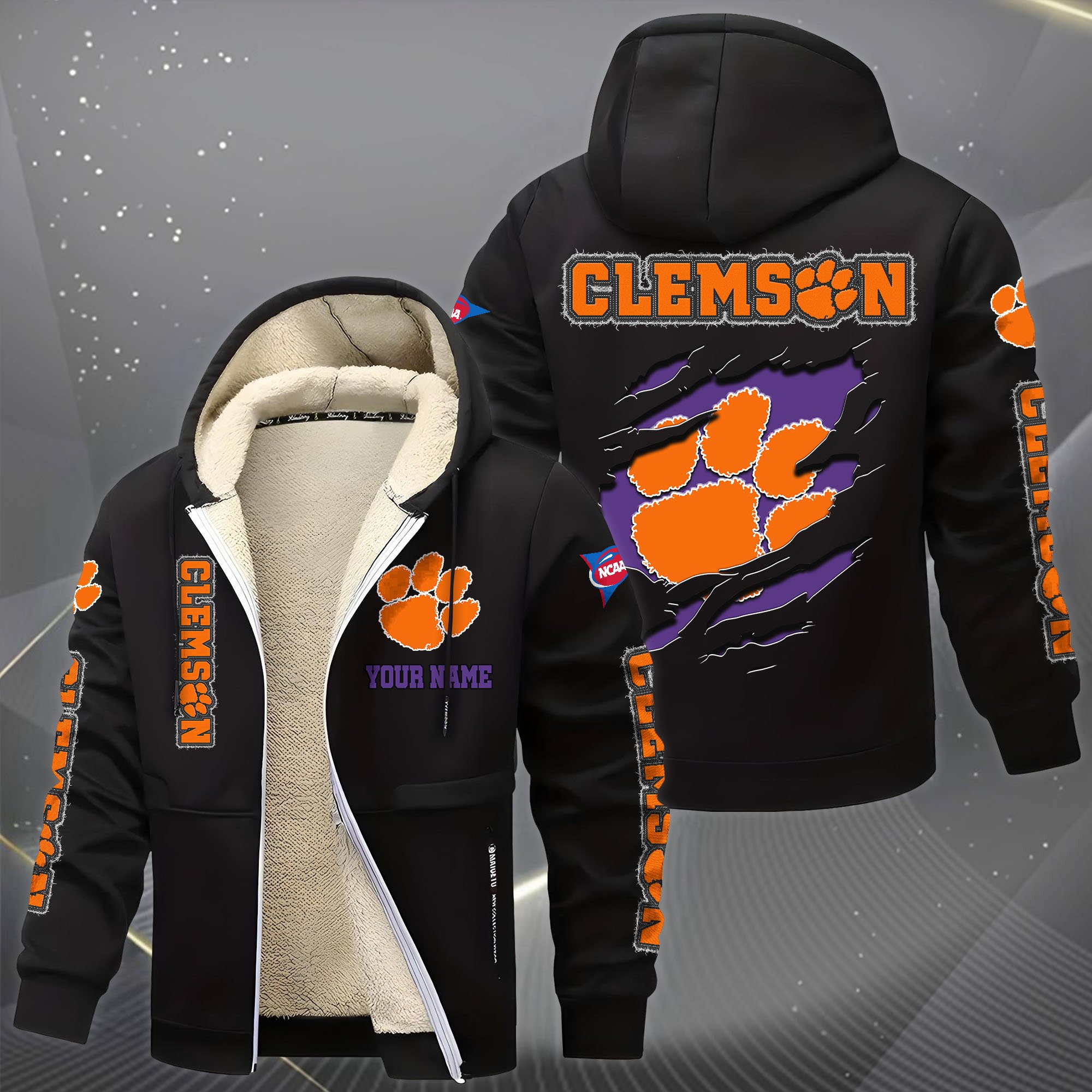 Alternative view of Clemson Tigers Hoodie Zip Velvet Coat Custom Your Name, Sport Jacket, Gifts For Fan EHIVM-0102255