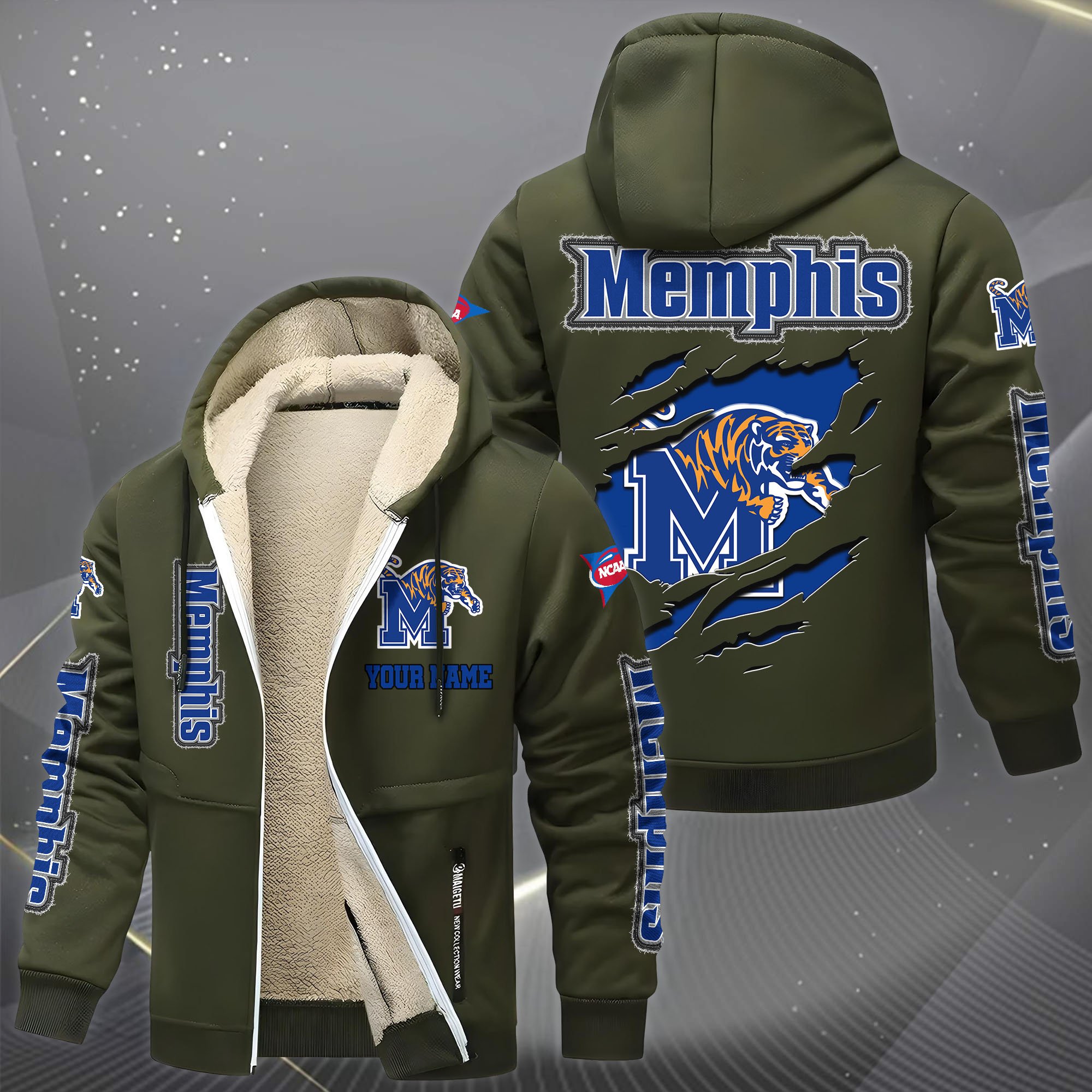 Memphis Tigers Hoodie Zip Velvet Coat Custom Your Name, Sport Jacket, Gifts For Fan EHIVM-0102255