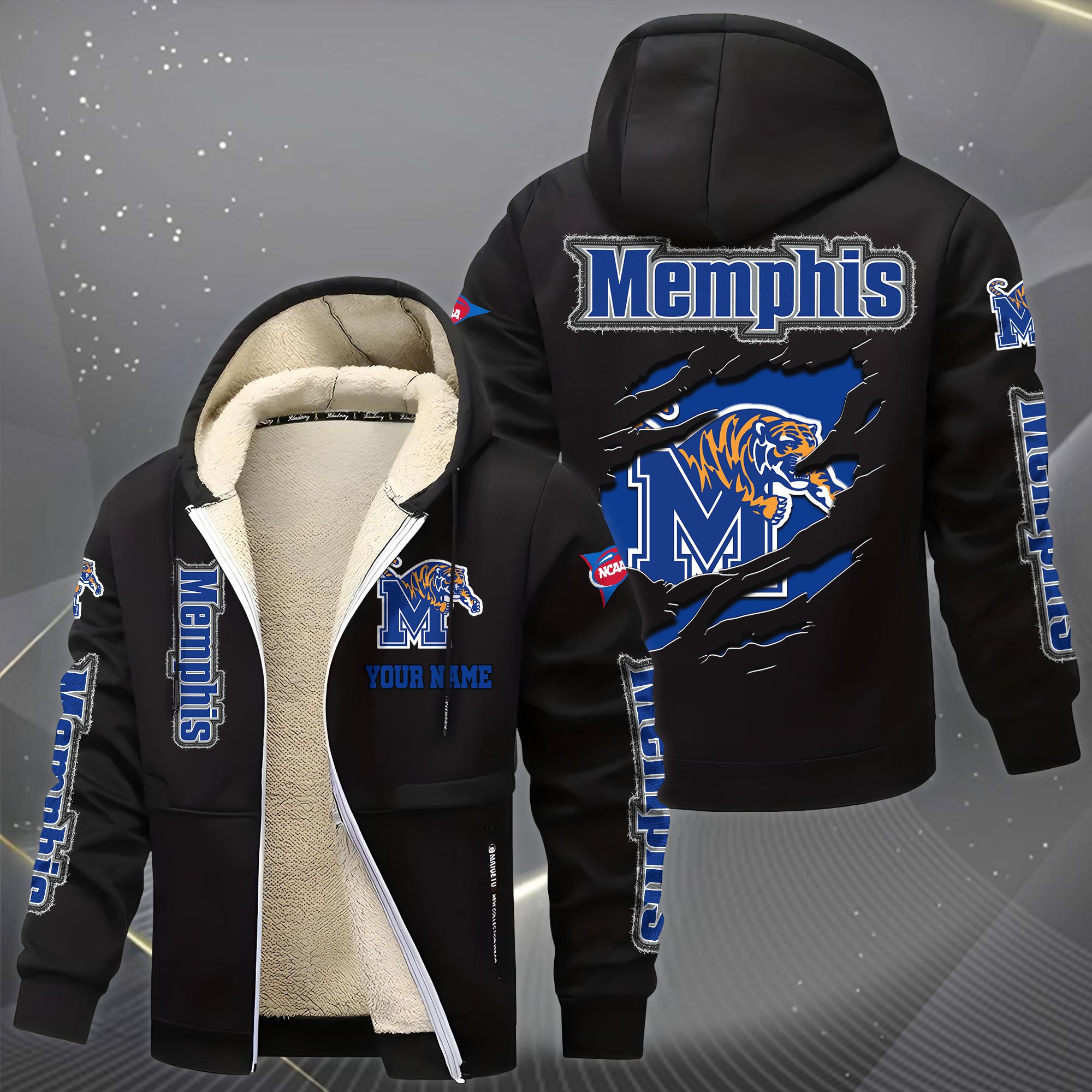 Alternative view of Memphis Tigers Hoodie Zip Velvet Coat Custom Your Name, Sport Jacket, Gifts For Fan EHIVM-0102255