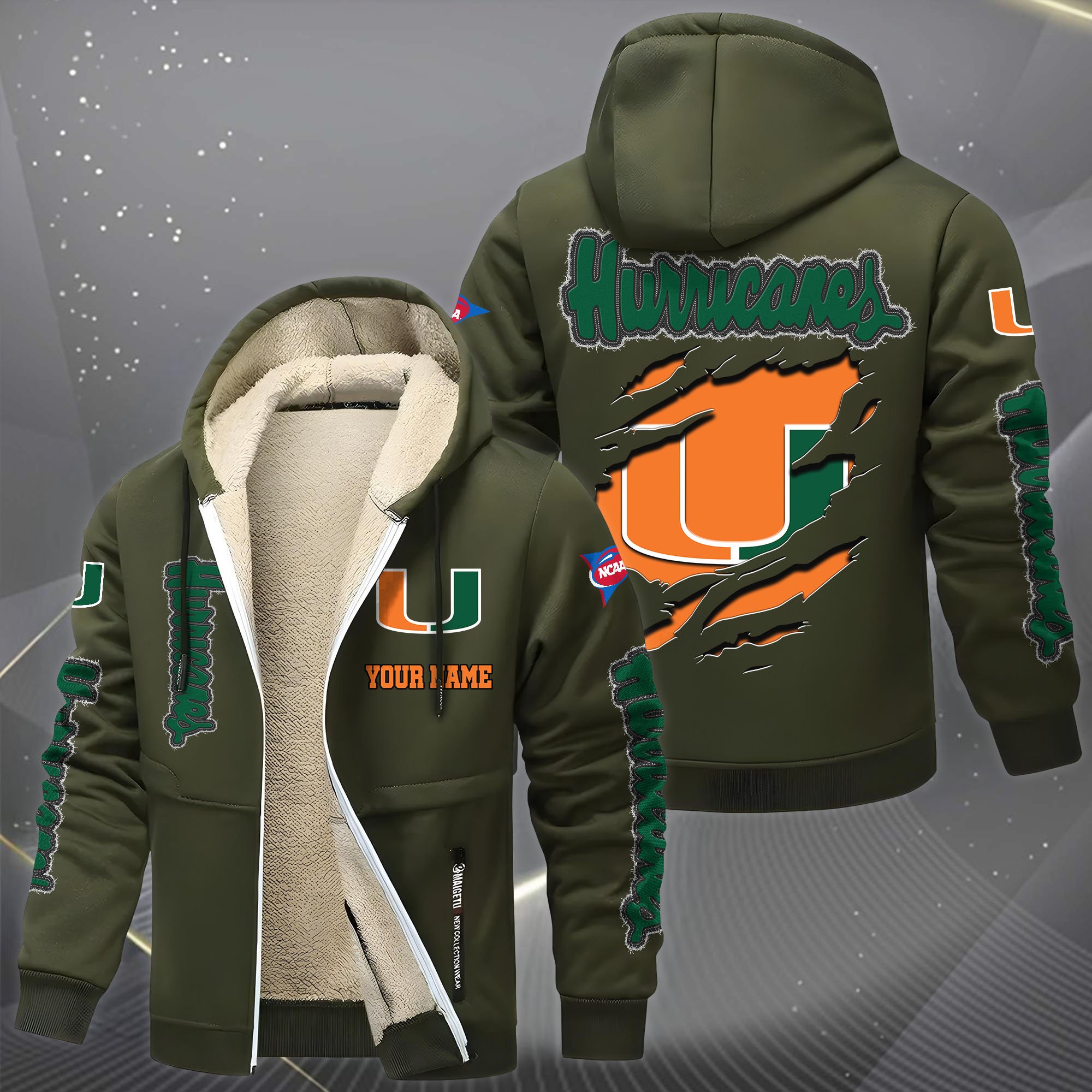 Miami Hurricanes Hoodie Zip Velvet Coat Custom Your Name, Sport Jacket, Gifts For Fan EHIVM-0102255