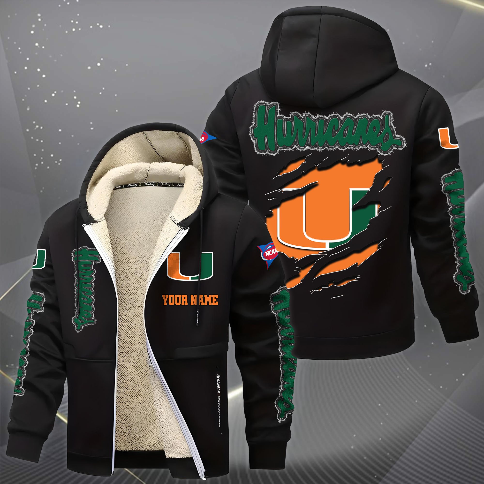Alternative view of Miami Hurricanes Hoodie Zip Velvet Coat Custom Your Name, Sport Jacket, Gifts For Fan EHIVM-0102255
