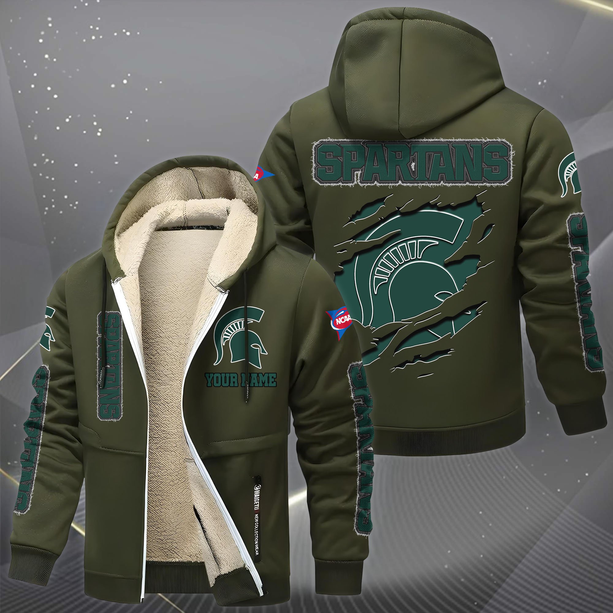Michigan State Spartans Hoodie Zip Velvet Coat Custom Your Name, Sport Jacket, Gifts For Fan EHIVM-0102255