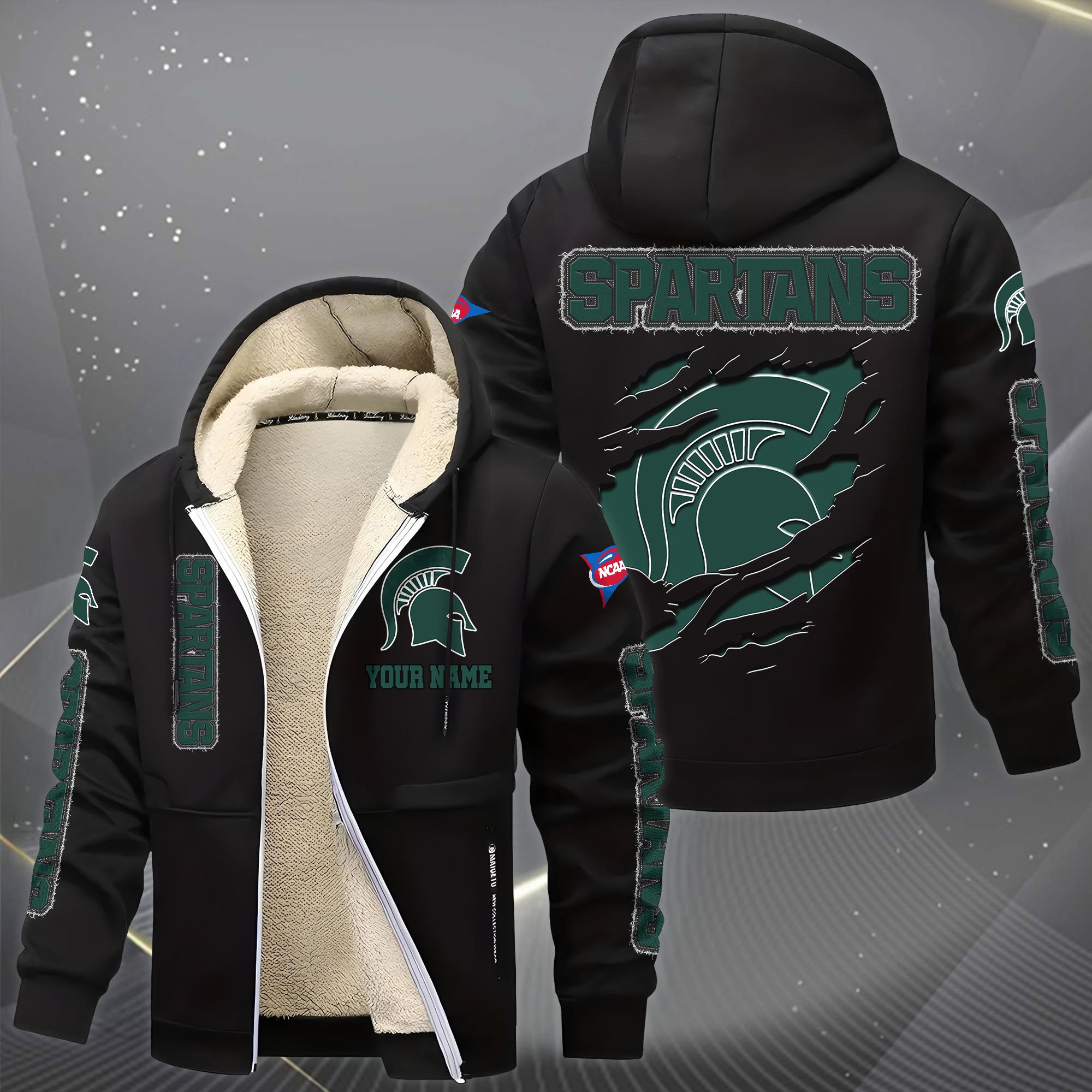 Alternative view of Michigan State Spartans Hoodie Zip Velvet Coat Custom Your Name, Sport Jacket, Gifts For Fan EHIVM-0102255