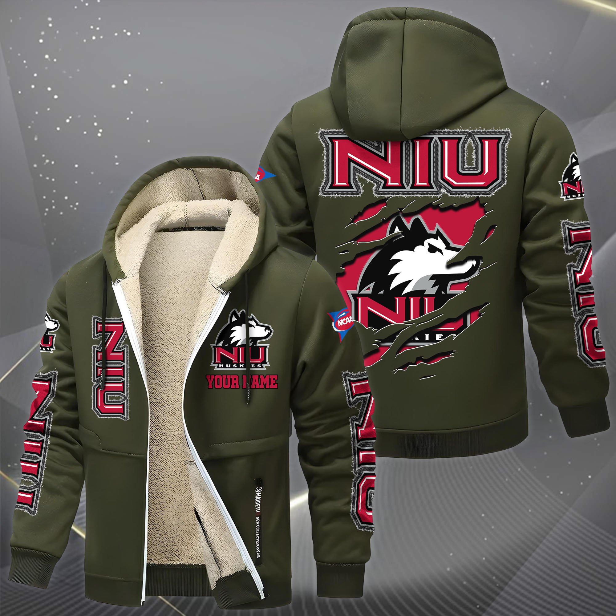 Northern Illinois Huskies Hoodie Zip Velvet Coat Custom Your Name, Sport Jacket, Gifts For Fan EHIVM-0102255