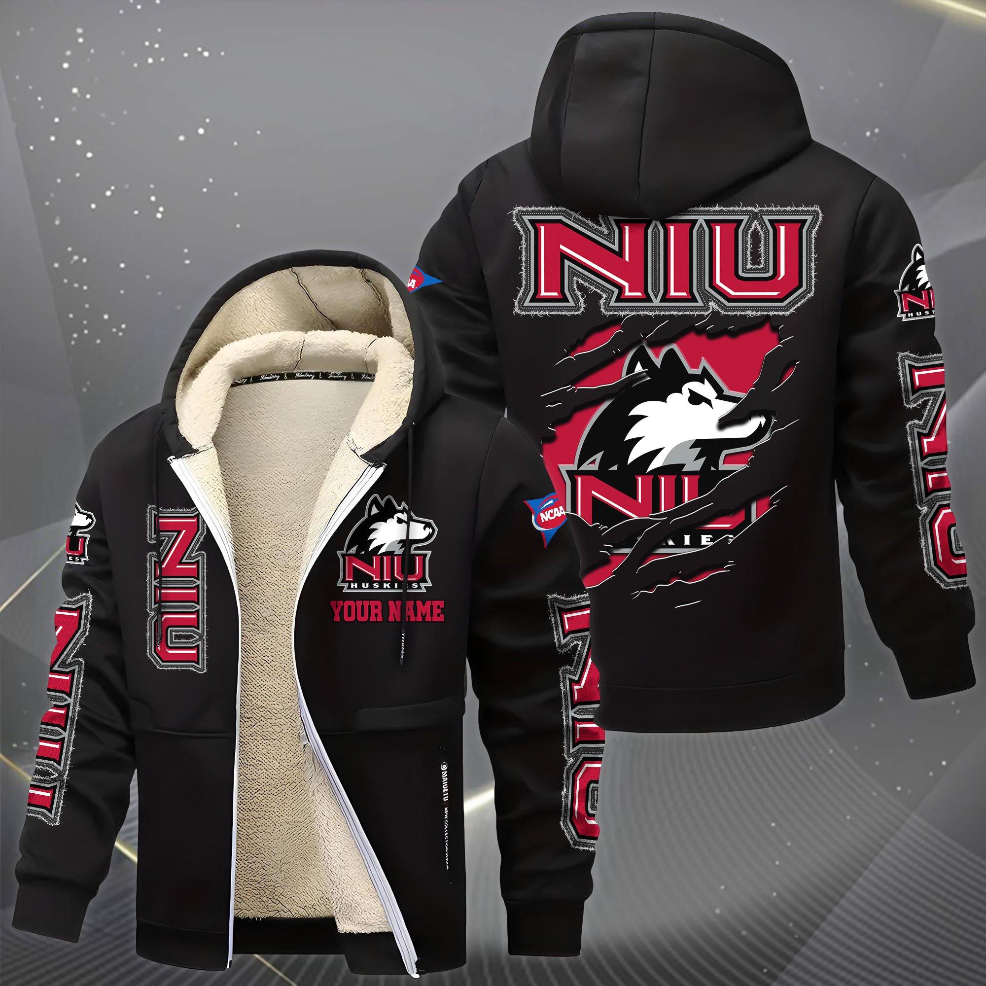 Alternative view of Northern Illinois Huskies Hoodie Zip Velvet Coat Custom Your Name, Sport Jacket, Gifts For Fan EHIVM-0102255