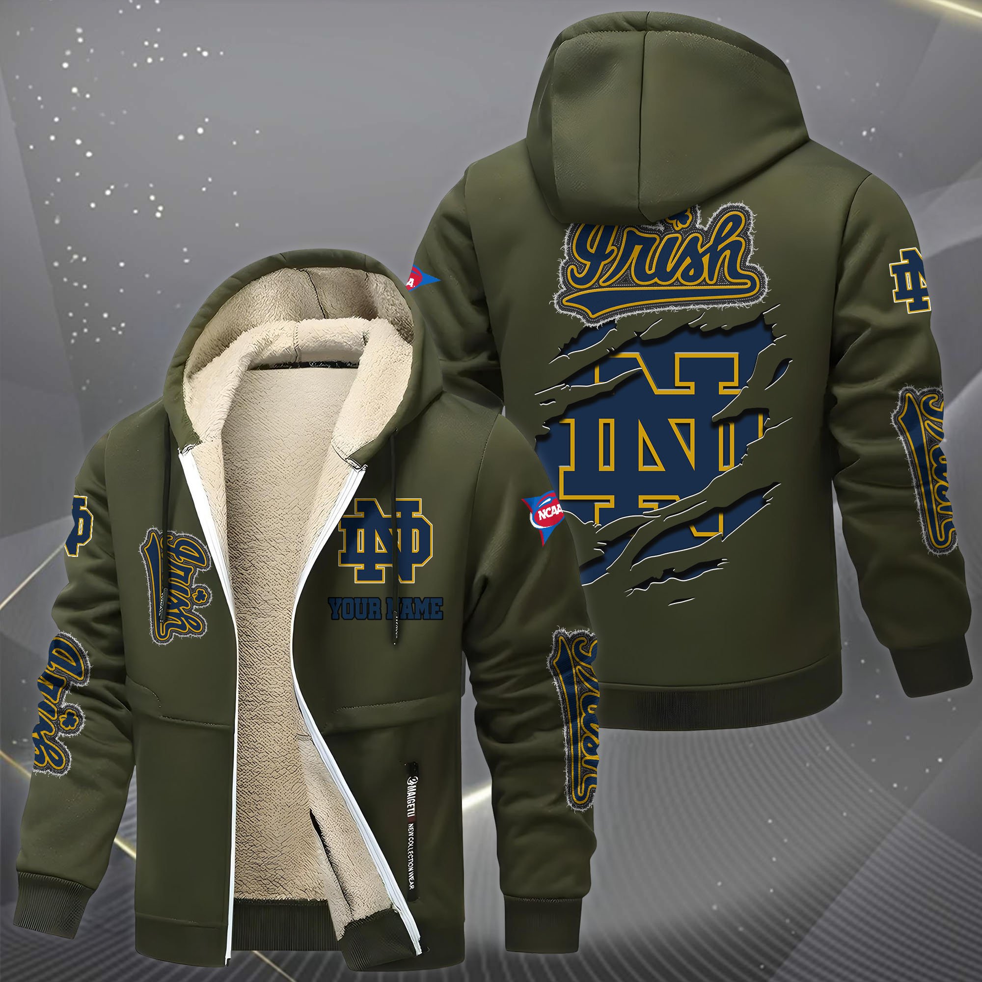 Notre Dame Fighting Irish Hoodie Zip Velvet Coat Custom Your Name, Sport Jacket, Gifts For Fan EHIVM-0102255