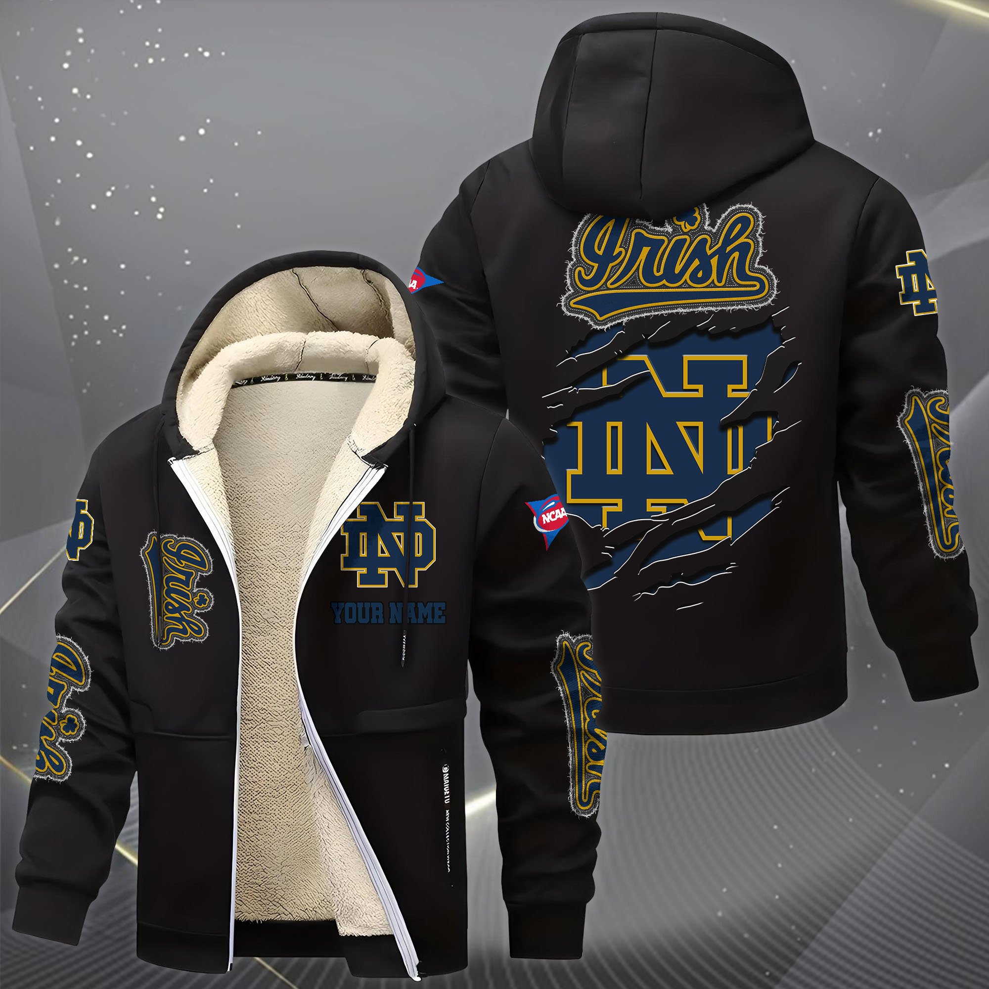 Alternative view of Notre Dame Fighting Irish Hoodie Zip Velvet Coat Custom Your Name, Sport Jacket, Gifts For Fan EHIVM-0102255
