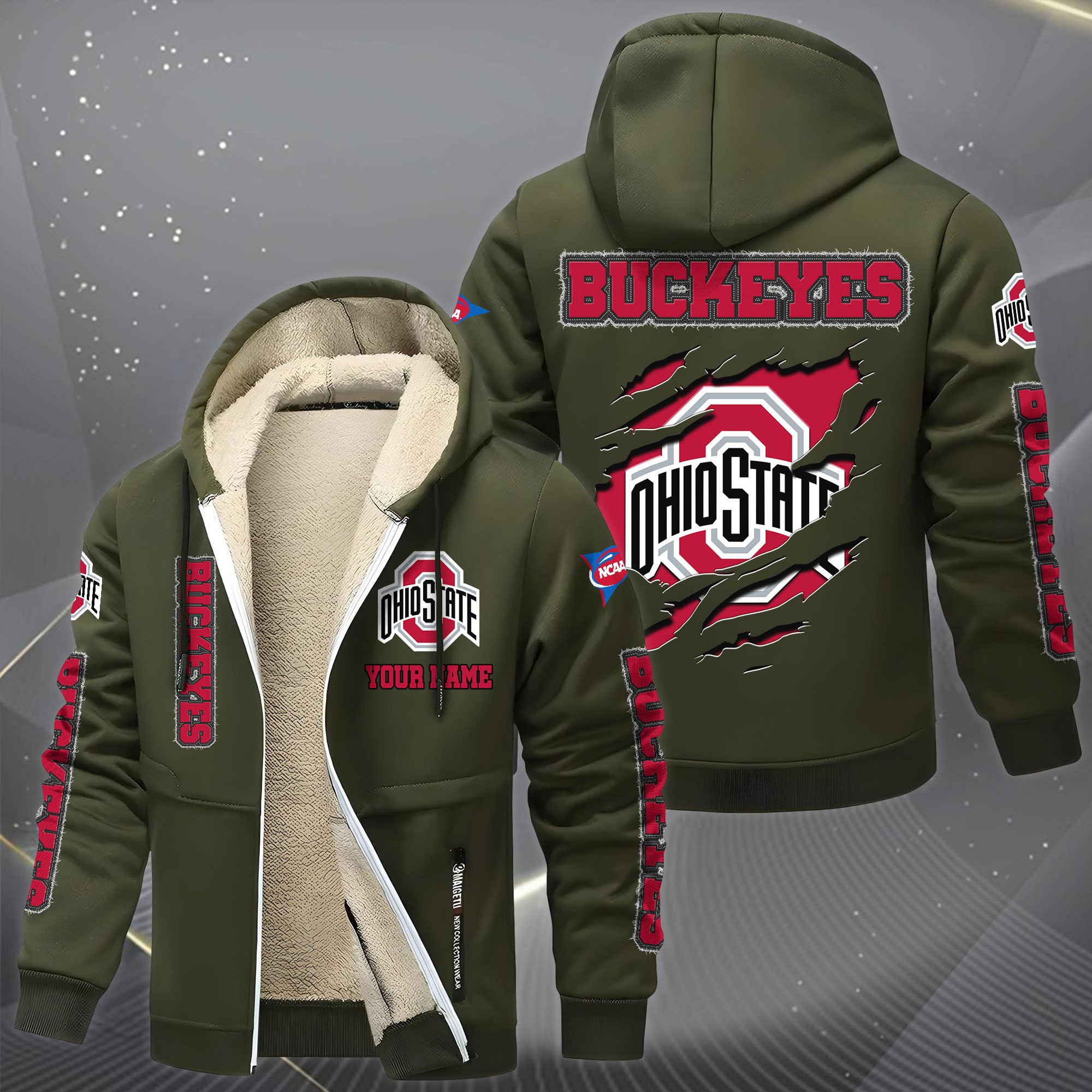 Ohio State Buckeyes Hoodie Zip Velvet Coat Custom Your Name, Sport Jacket, Gifts For Fan EHIVM-0102255