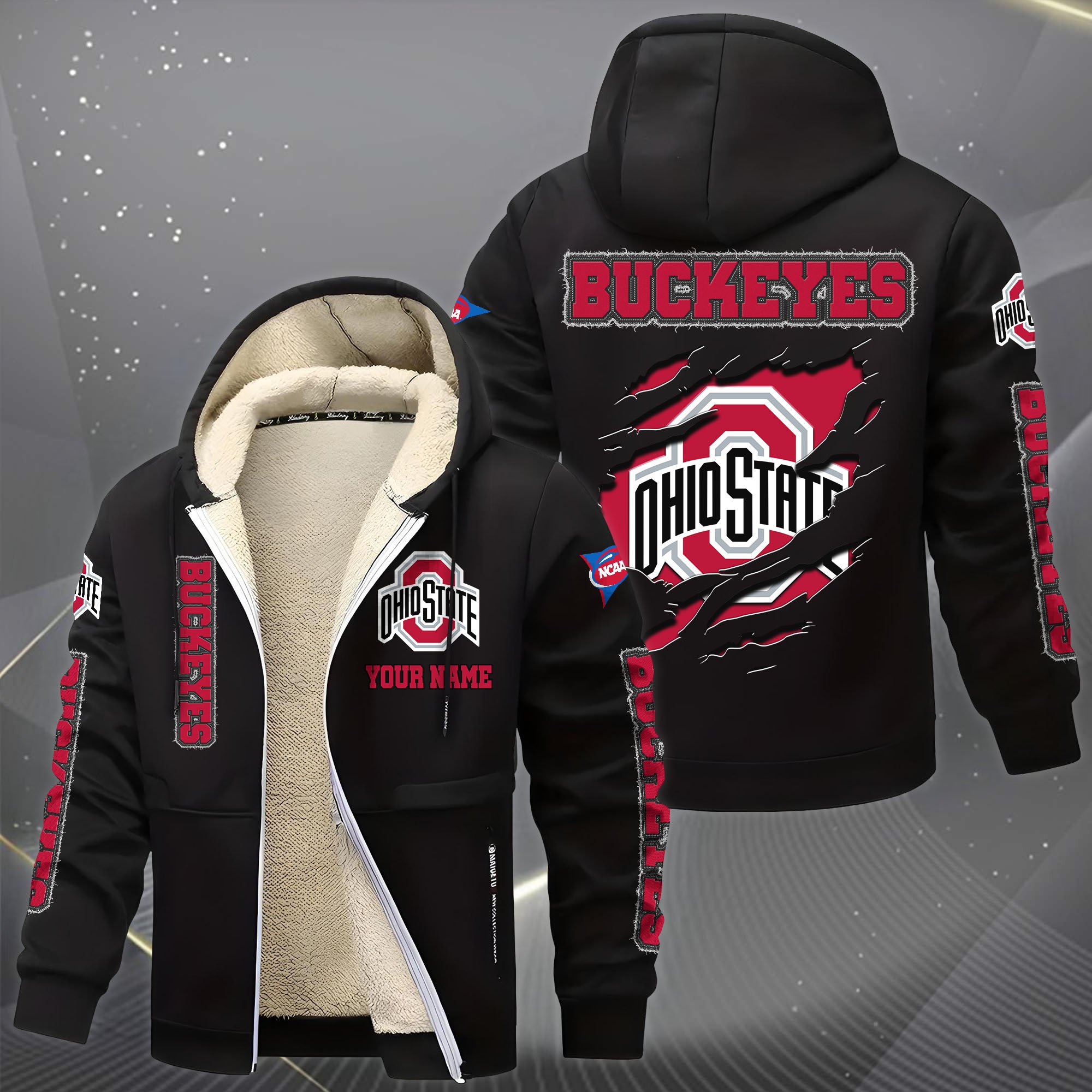 Alternative view of Ohio State Buckeyes Hoodie Zip Velvet Coat Custom Your Name, Sport Jacket, Gifts For Fan EHIVM-0102255