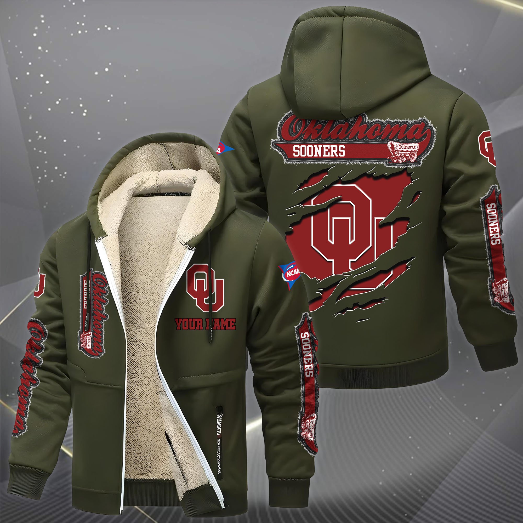 Oklahoma Sooners Hoodie Zip Velvet Coat Custom Your Name, Sport Jacket, Gifts For Fan EHIVM-0102255