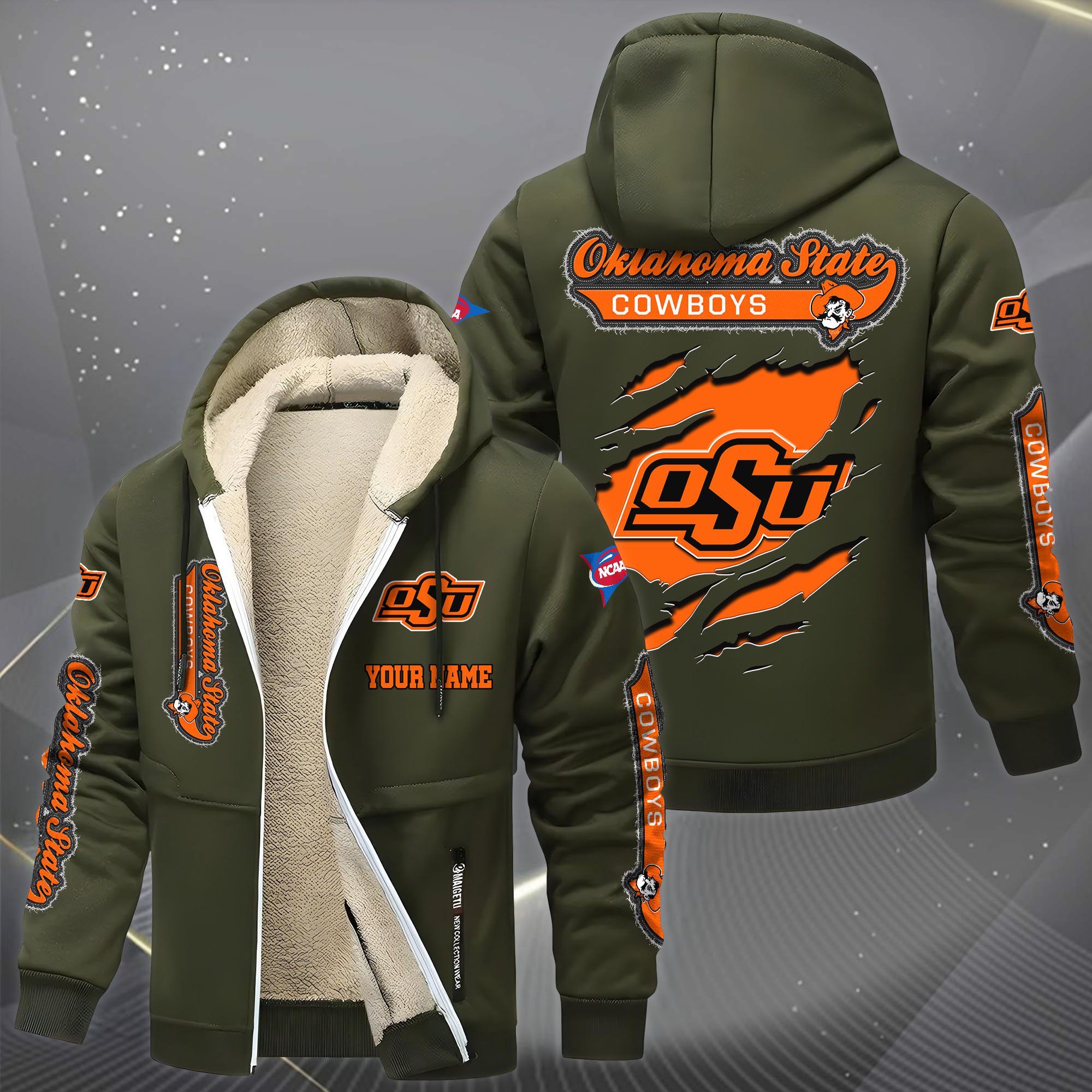 Oklahoma State Cowboys Hoodie Zip Velvet Coat Custom Your Name, Sport Jacket, Gifts For Fan EHIVM-0102255