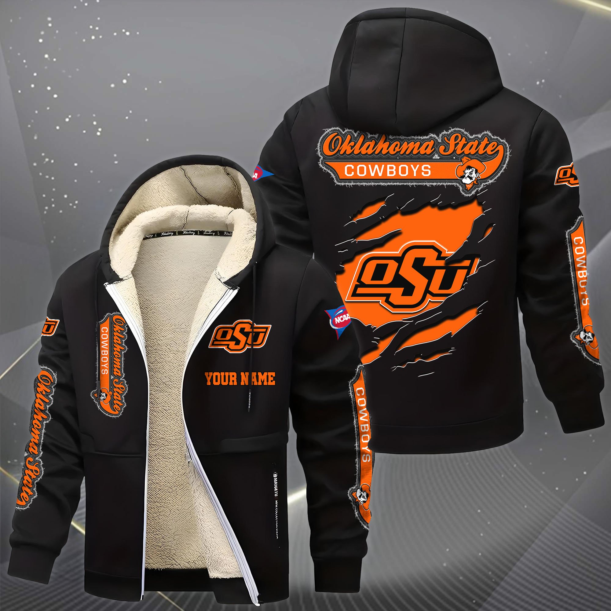 Alternative view of Oklahoma State Cowboys Hoodie Zip Velvet Coat Custom Your Name, Sport Jacket, Gifts For Fan EHIVM-0102255