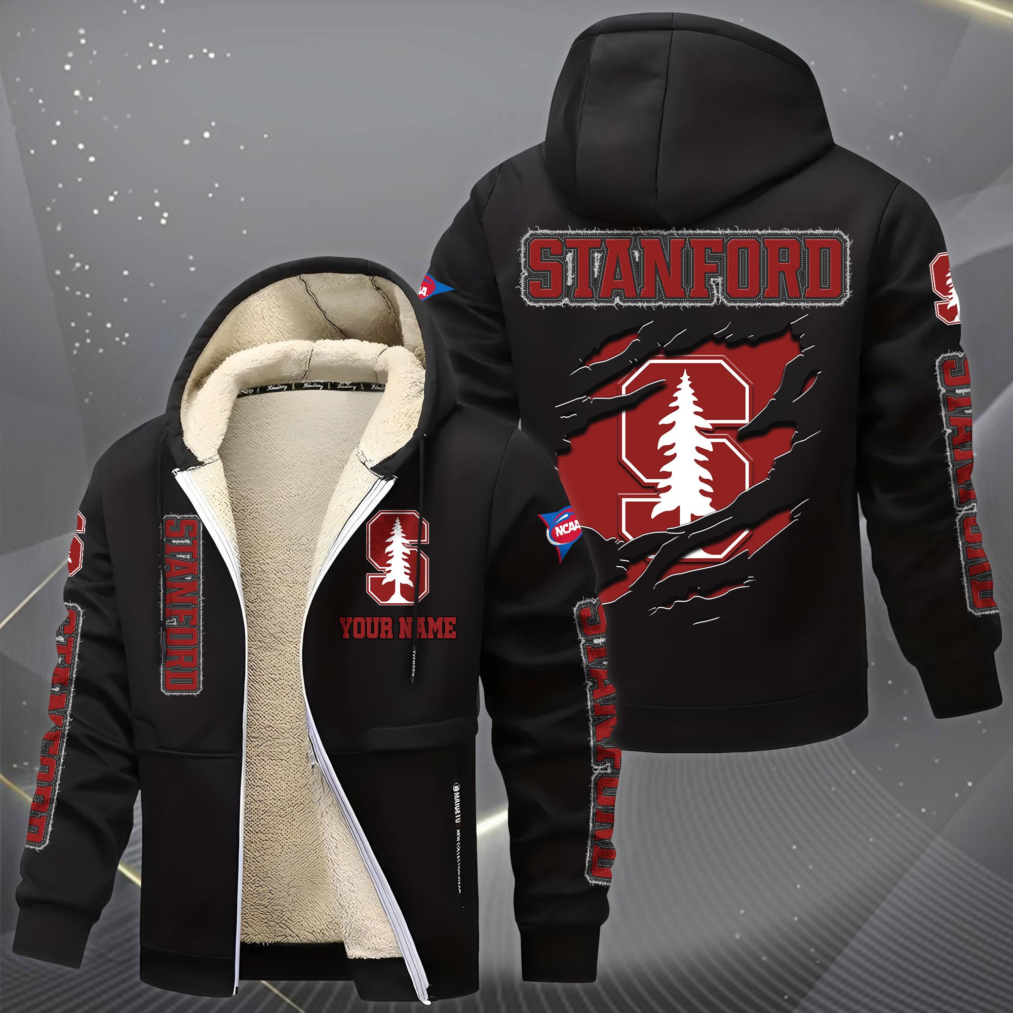 Alternative view of Stanford Cardinal Hoodie Zip Velvet Coat Custom Your Name, Sport Jacket, Gifts For Fan EHIVM-0102255