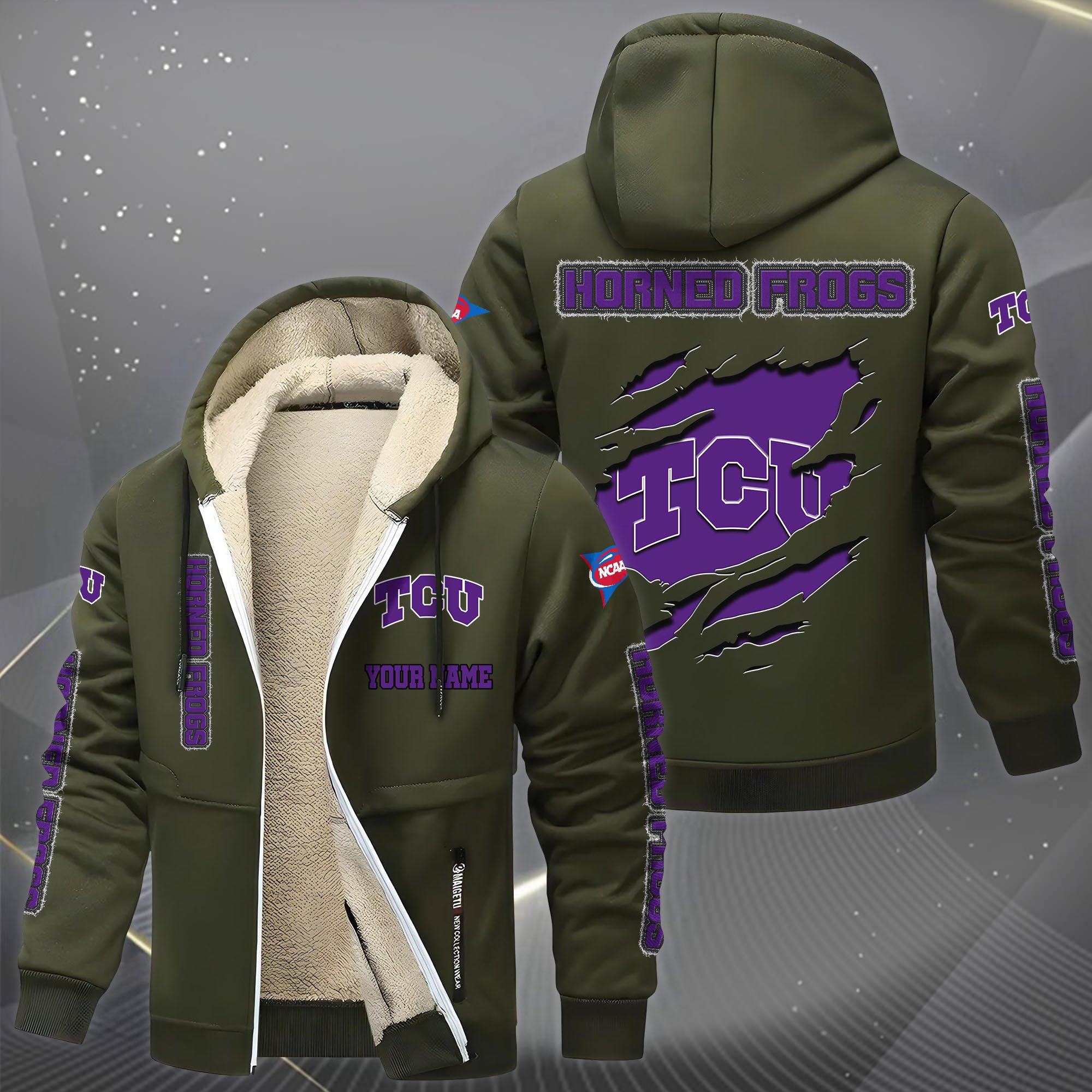 TCU Horned Frogs Hoodie Zip Velvet Coat Custom Your Name, Sport Jacket, Gifts For Fan EHIVM-0102255