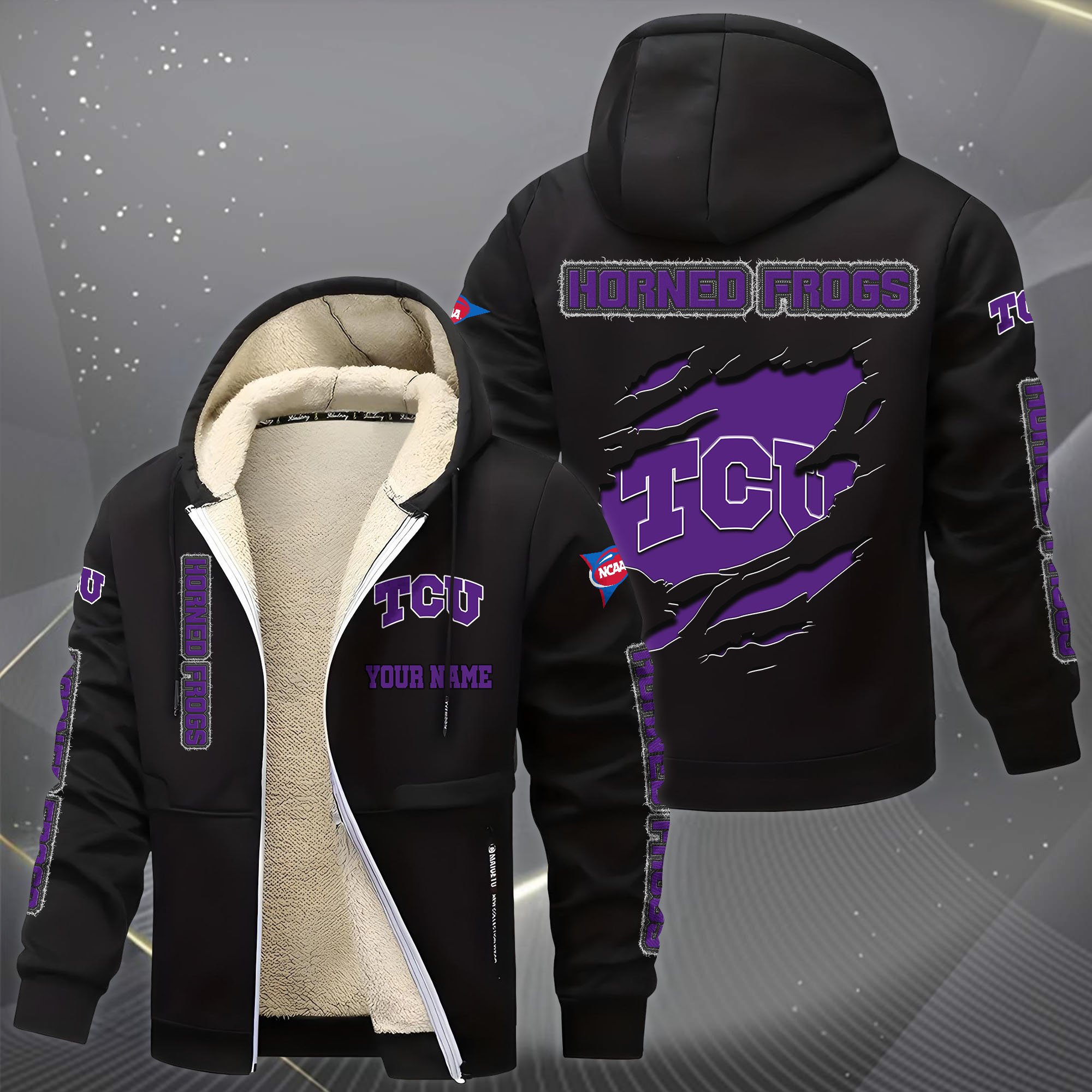 Alternative view of TCU Horned Frogs Hoodie Zip Velvet Coat Custom Your Name, Sport Jacket, Gifts For Fan EHIVM-0102255
