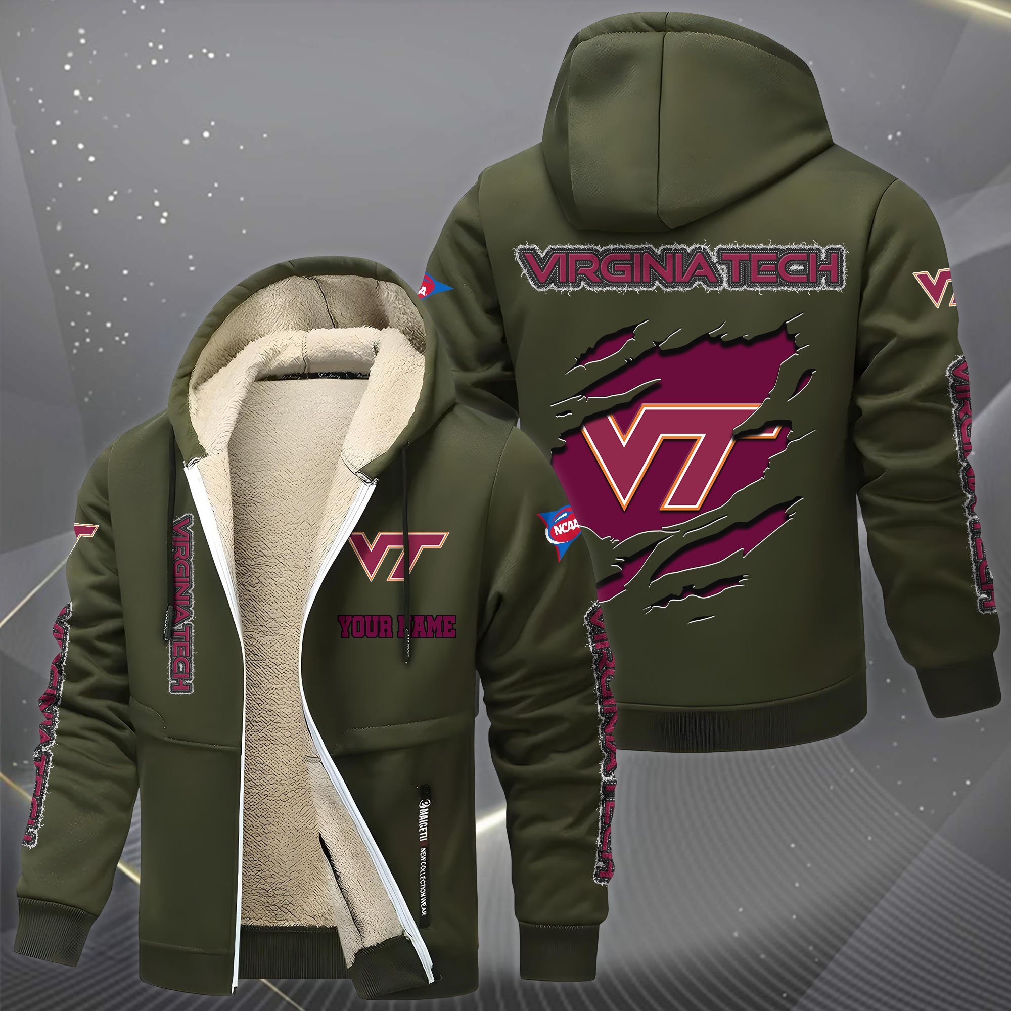 Virginia Tech Hokies Hoodie Zip Velvet Coat Custom Your Name, Sport Jacket, Gifts For Fan EHIVM-0102255