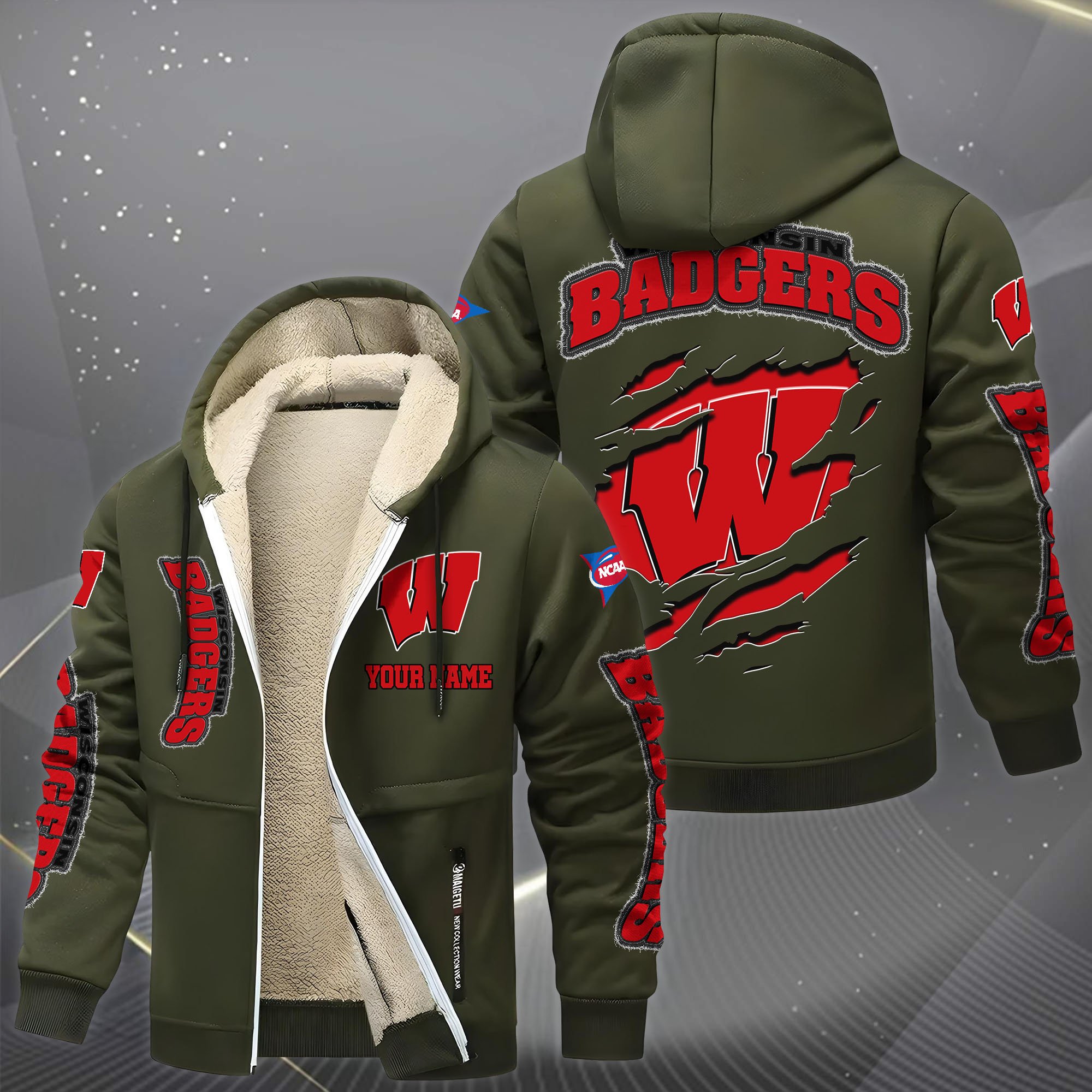 Wisconsin Badgers Hoodie Zip Velvet Coat Custom Your Name, Sport Jacket, Gifts For Fan EHIVM-0102255