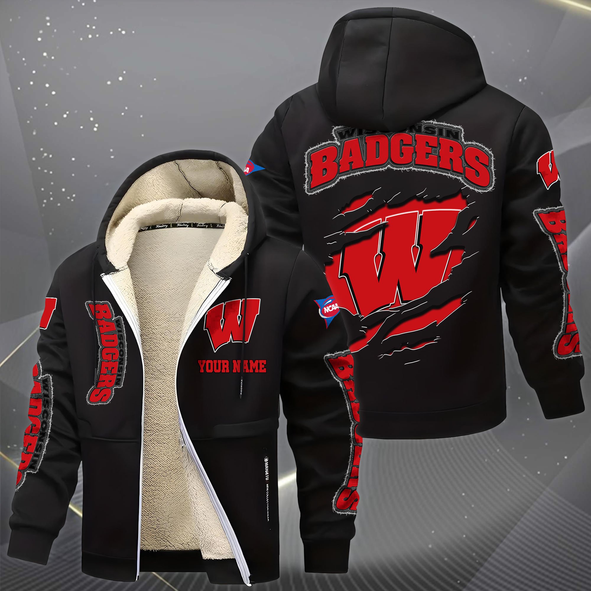 Alternative view of Wisconsin Badgers Hoodie Zip Velvet Coat Custom Your Name, Sport Jacket, Gifts For Fan EHIVM-0102255