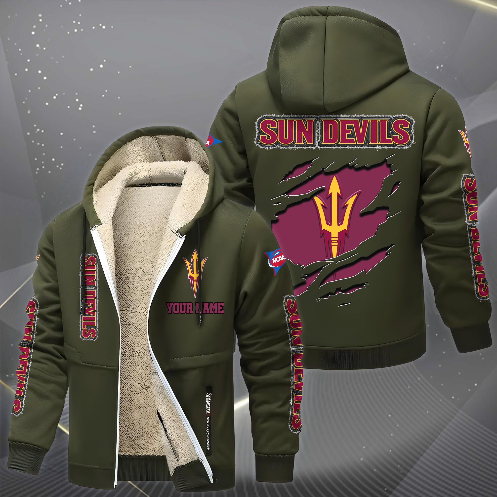 Arizona State Sun Devils Hoodie Zip Velvet Coat Custom Your Name, Sport Jacket, Gifts For Fan EHIVM-0102255
