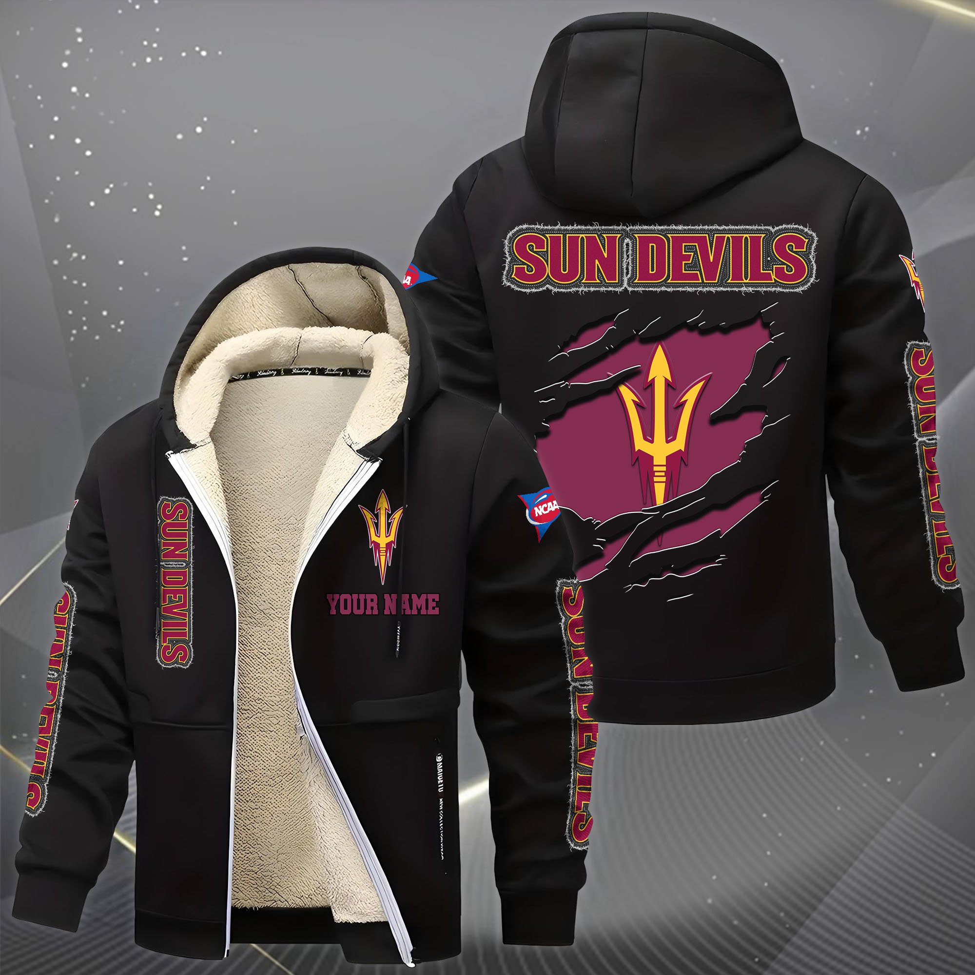 Alternative view of Arizona State Sun Devils Hoodie Zip Velvet Coat Custom Your Name, Sport Jacket, Gifts For Fan EHIVM-0102255