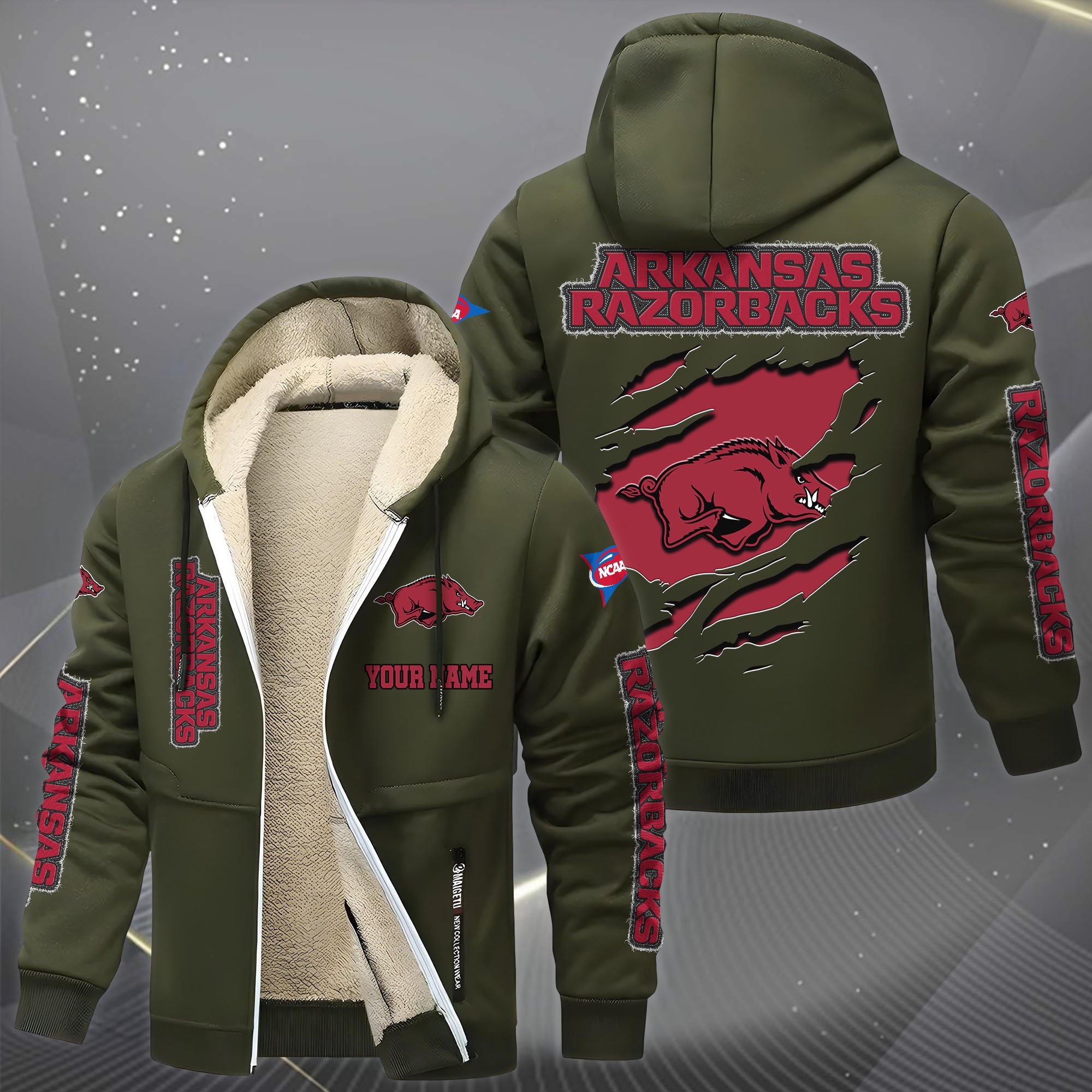 Arkansas Razorbacks Hoodie Zip Velvet Coat Custom Your Name, Sport Jacket, Gifts For Fan EHIVM-0102255