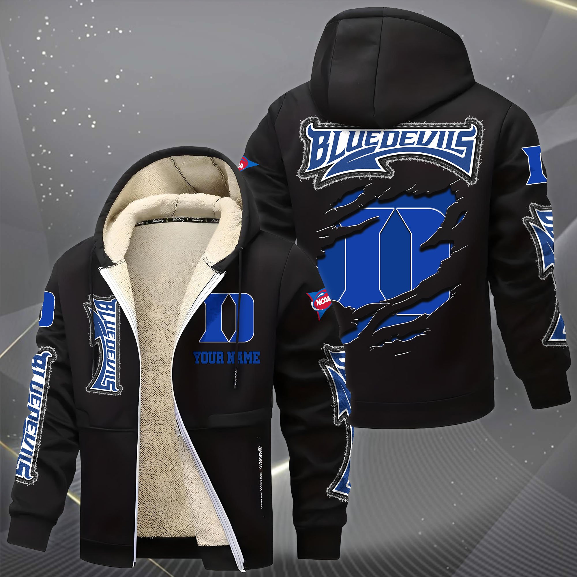 Alternative view of Duke Blue Devils Hoodie Zip Velvet Coat Custom Your Name, Sport Jacket, Gifts For Fan EHIVM-0102255