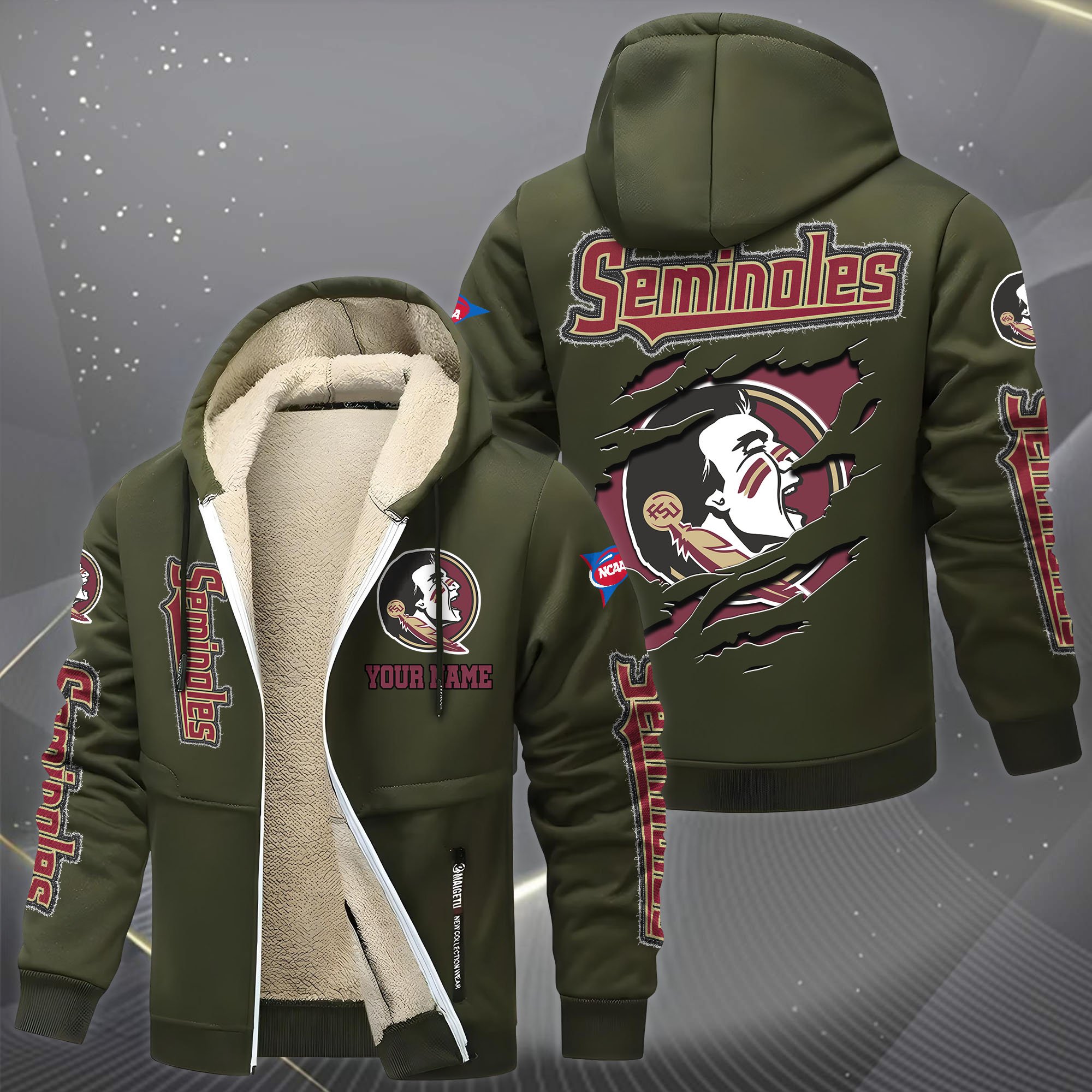 Florida State Seminoles Hoodie Zip Velvet Coat Custom Your Name, Sport Jacket, Gifts For Fan EHIVM-0102255